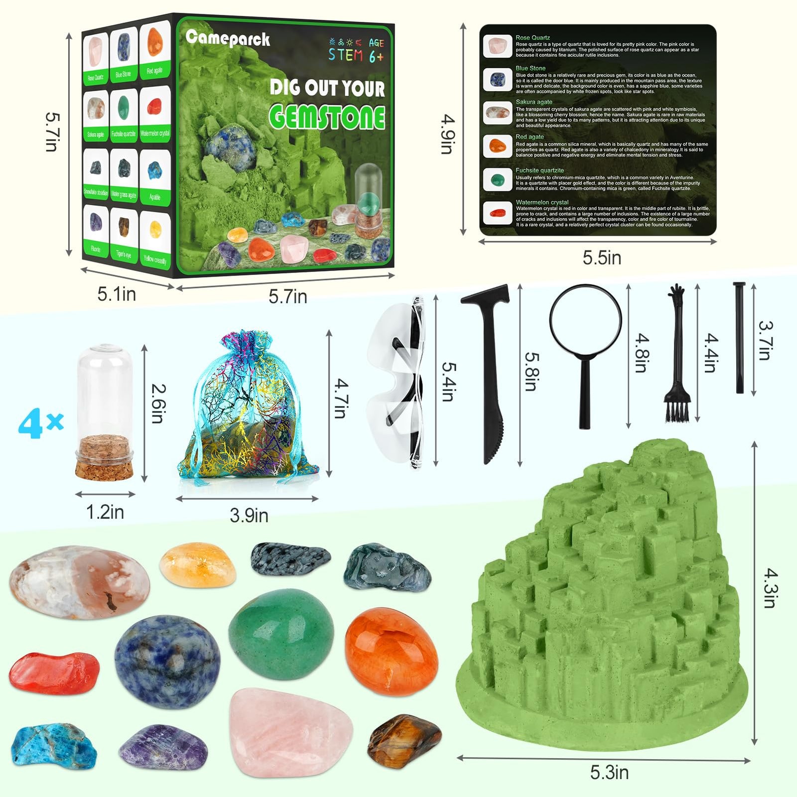 Gemstone Dig Kit (Unique Shape),Great STEM Science Kit for Kids- Excavate Your O