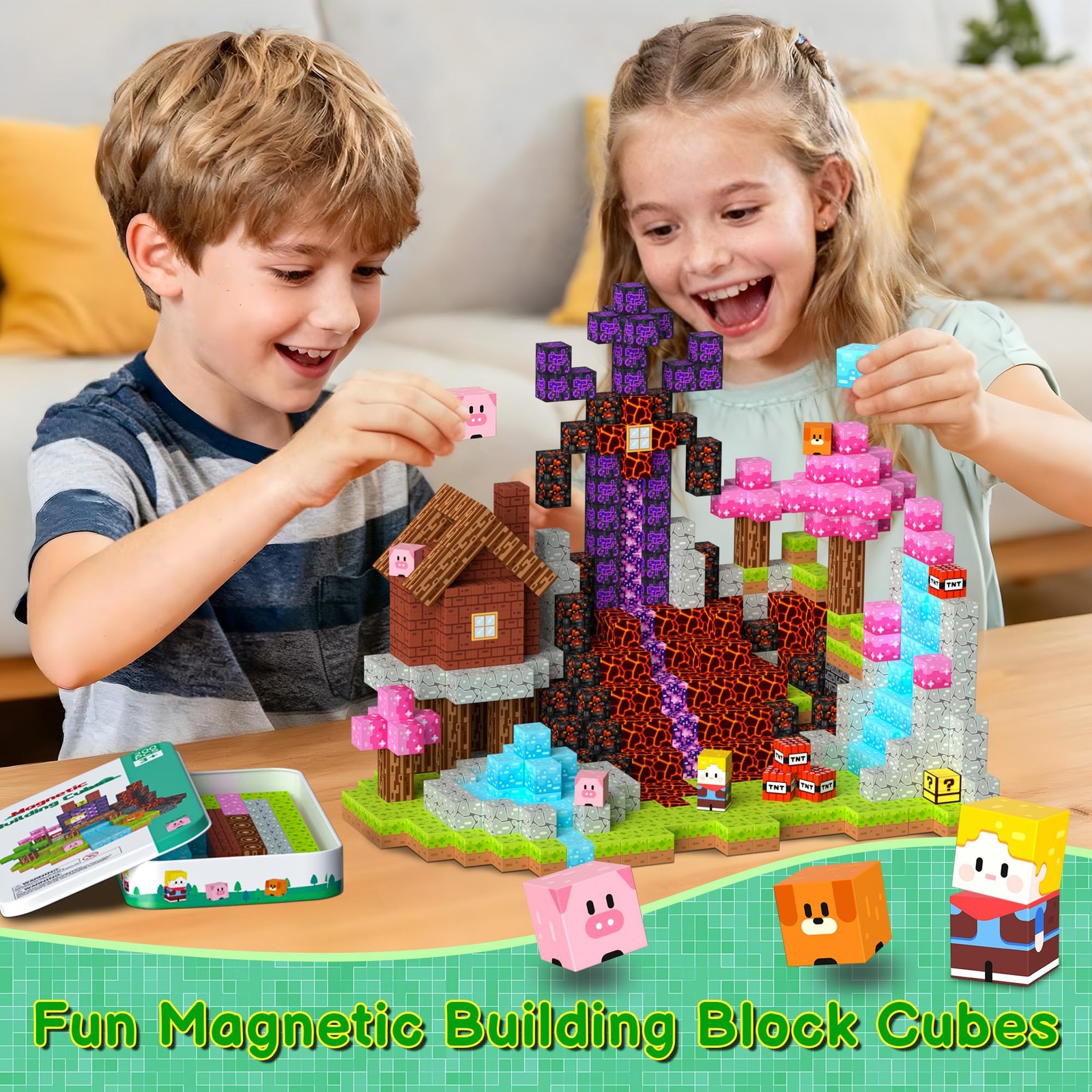 iLacven Magnetic Blocks Travel Building 200 Pcs Set, Multicolor