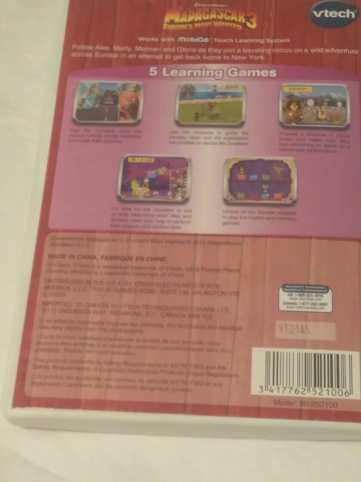 Madagascar 3 Dreamworks VTech MobiGo with 5 Learning Games Included Age 4 to 7