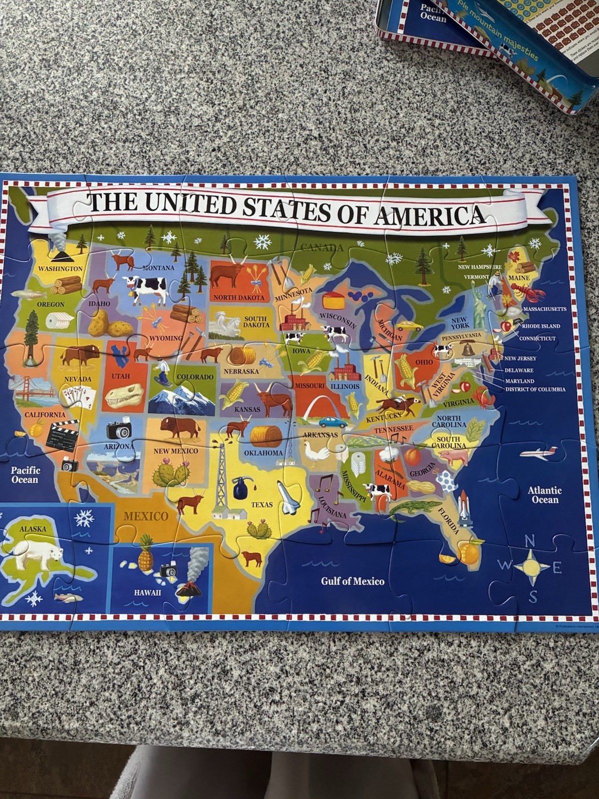USA United States America Memory Game Wall Map Large Puzzel Stickers Storage Tin