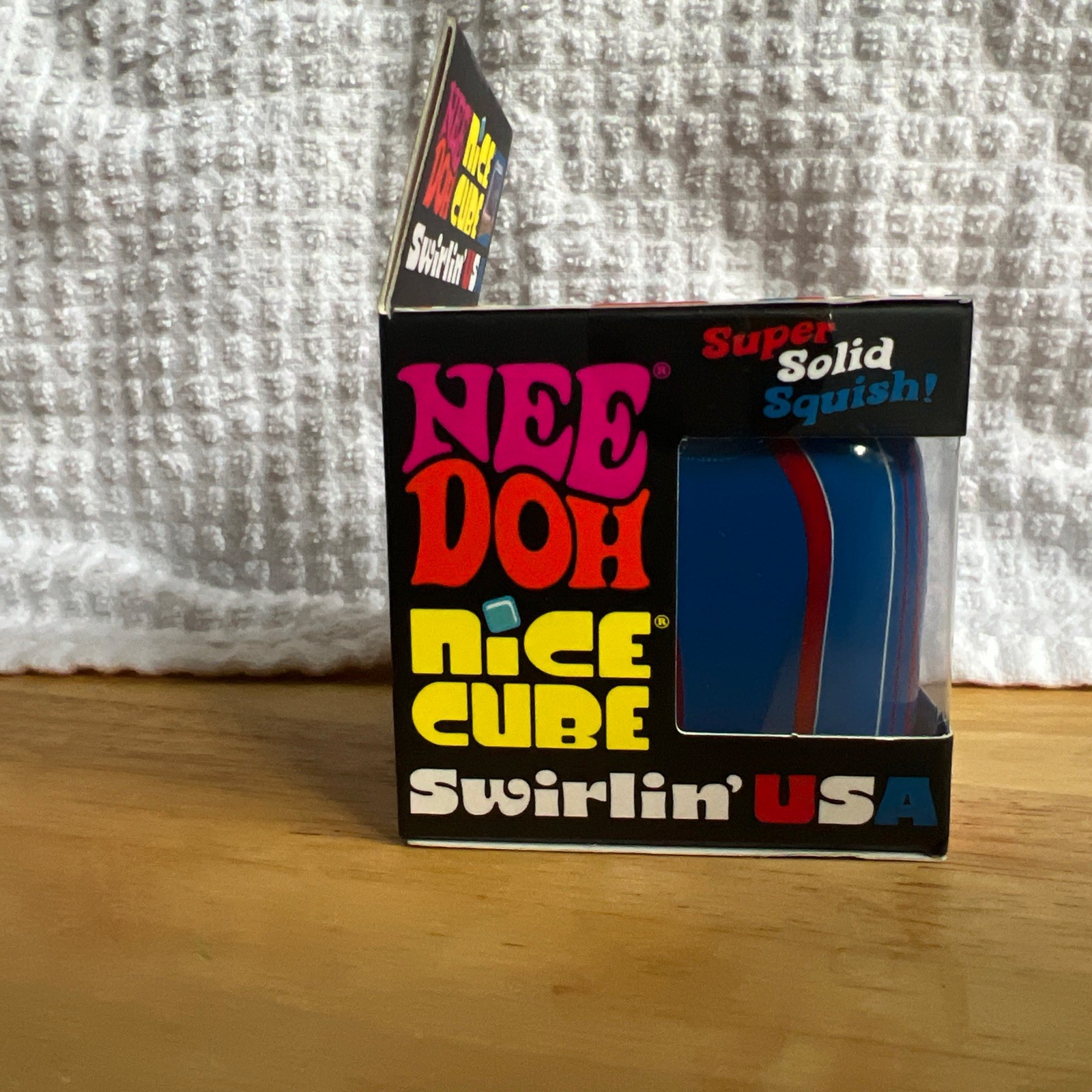 Nee Doh Nice Cube Swirlin’ USA Squish Sensory Squeeze Toy Red White Blue