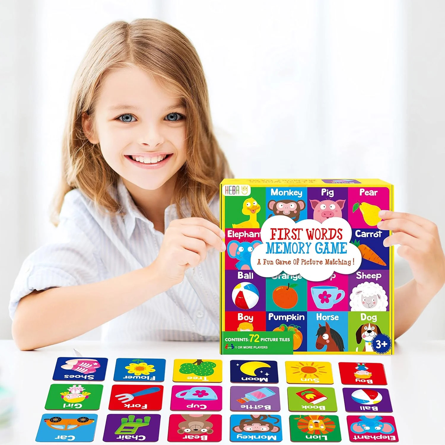 72 PCS First Words Memory Matching Game Toddler Cards 36 Pairs Kids Learning