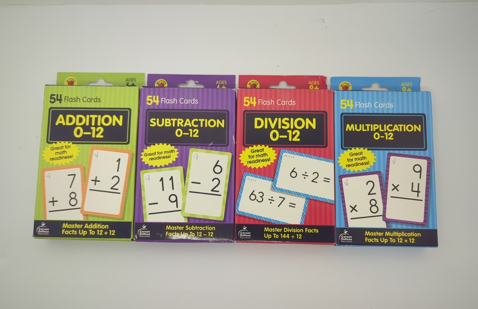 Carson Dellosa 4-Pack Math Flash Cards for Kids Ages 4-8, Add, Sub, Div, Multi