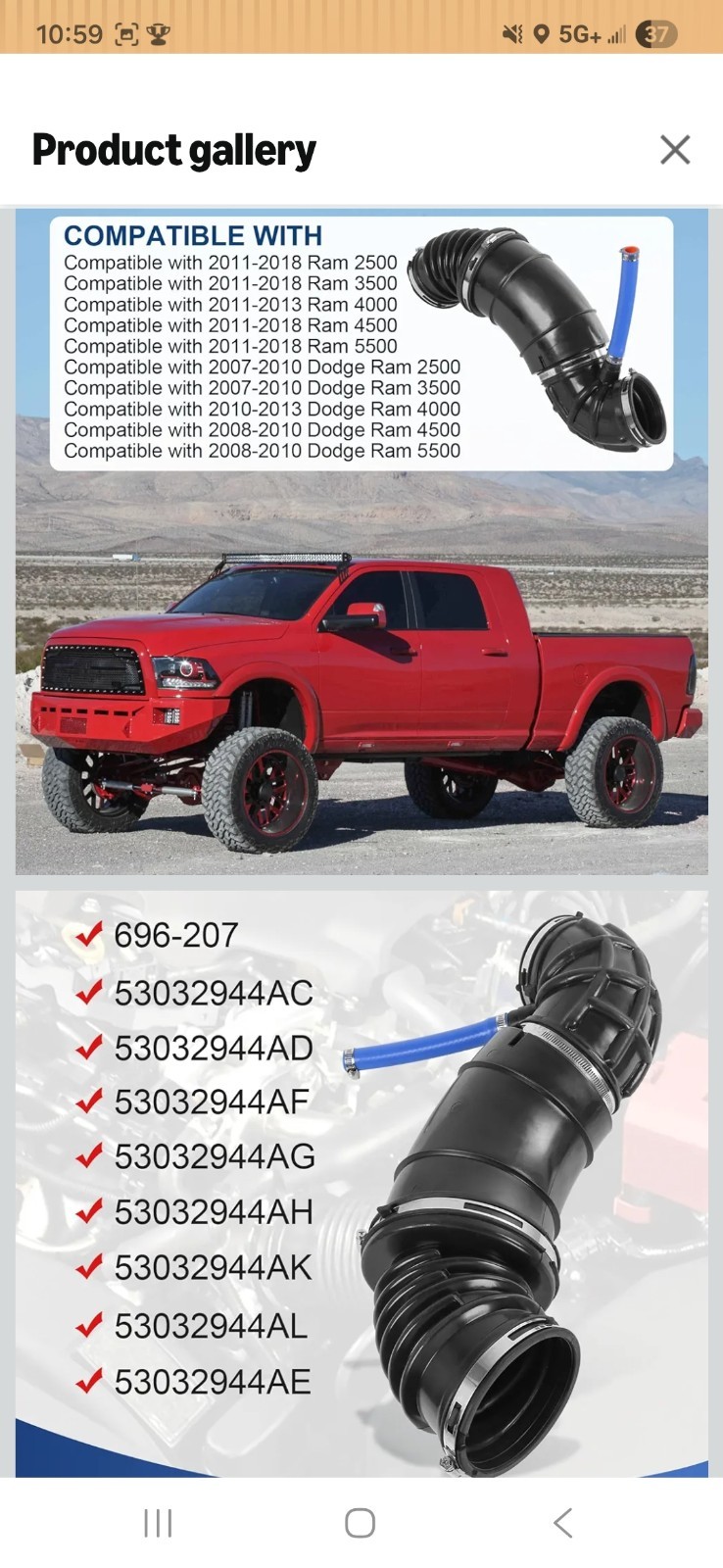 DICMIC 696-207 53032944AC Engine Air Intake Hose Compatible with Dodge Ram 20…