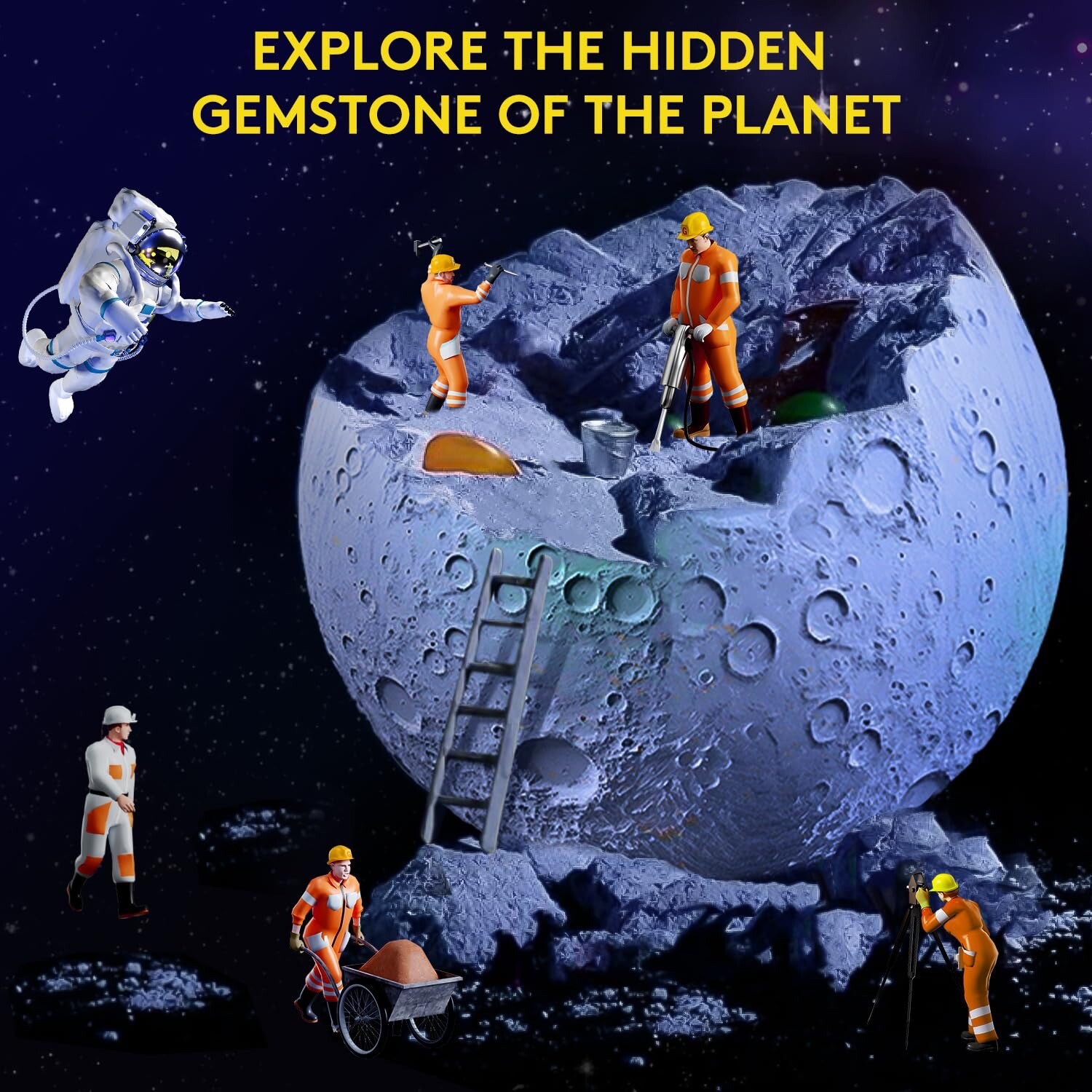 Gemstone Dig Kit, Solar System Space Toys, Find 15 Real Gemstones+crystals