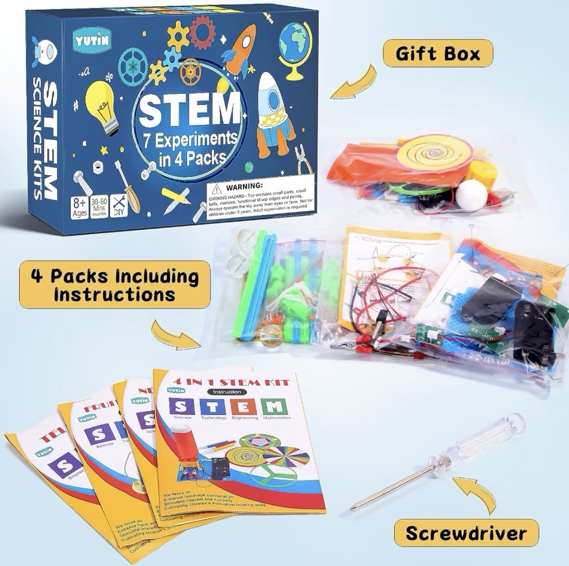STEM Science Kits 4 Pack, 7-in-1 Electric Motor Toy for Kids Ages 8-12