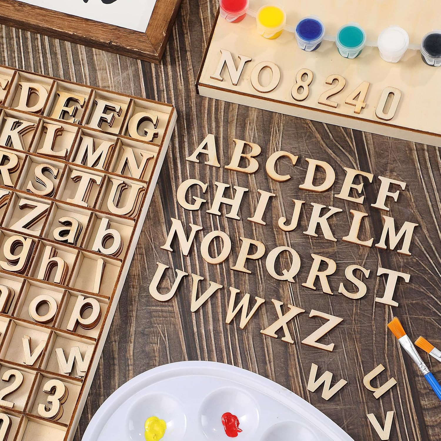 248 Pcs 1 Inch Wood Alphabet Letters Numbers with Storage Box Blank Unfinished W