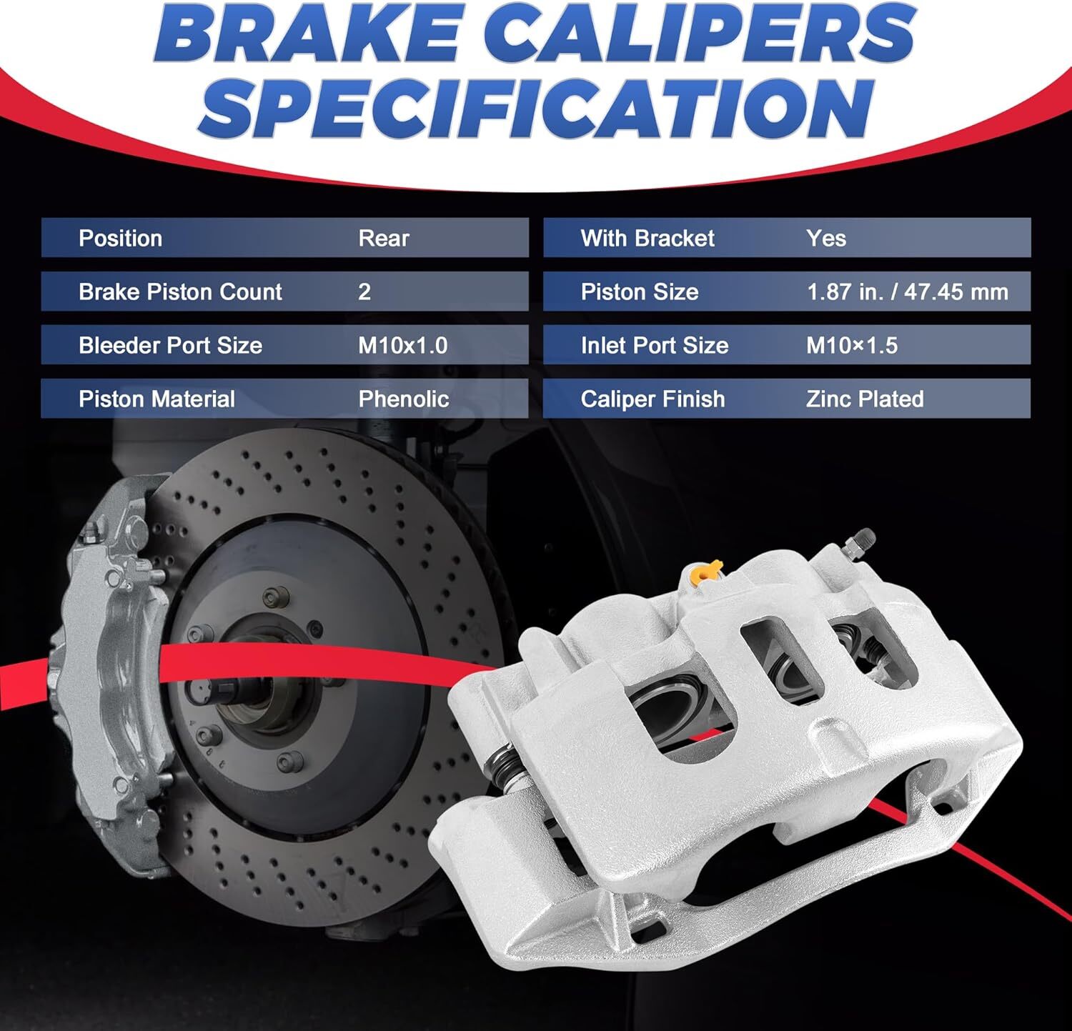 Pair Rear Disc Brake Calipers Assembly w/Bracket Compatible with 2011-2019