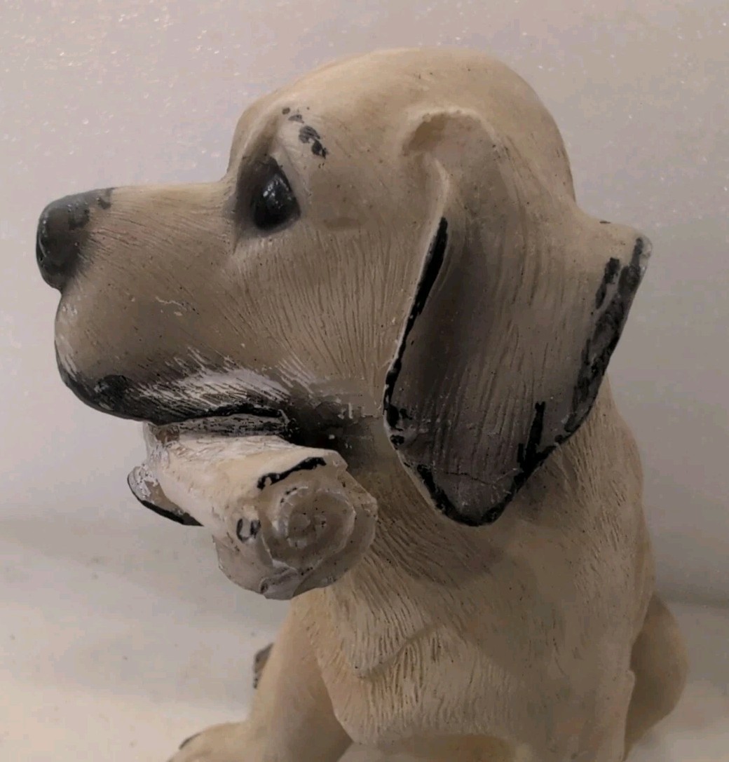 Golden Retriever/Lab Puppy Dog, Resin Type, Sitting With Newspaper In Mouth 4.5″