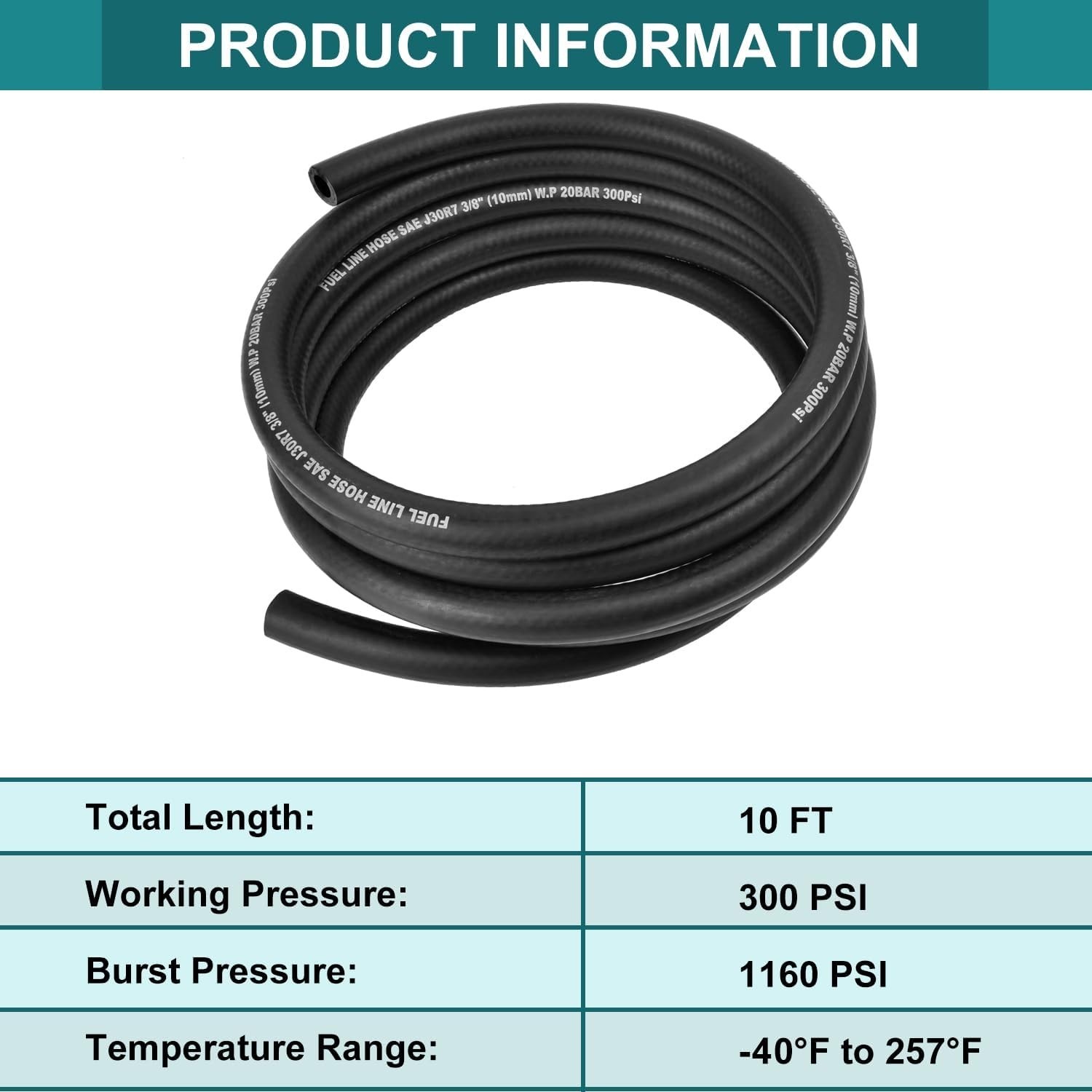 3/8 Inch Id Fuel Line Hose – 10ft Marine Grade Fuel Line with 10pcs Hose Clamps