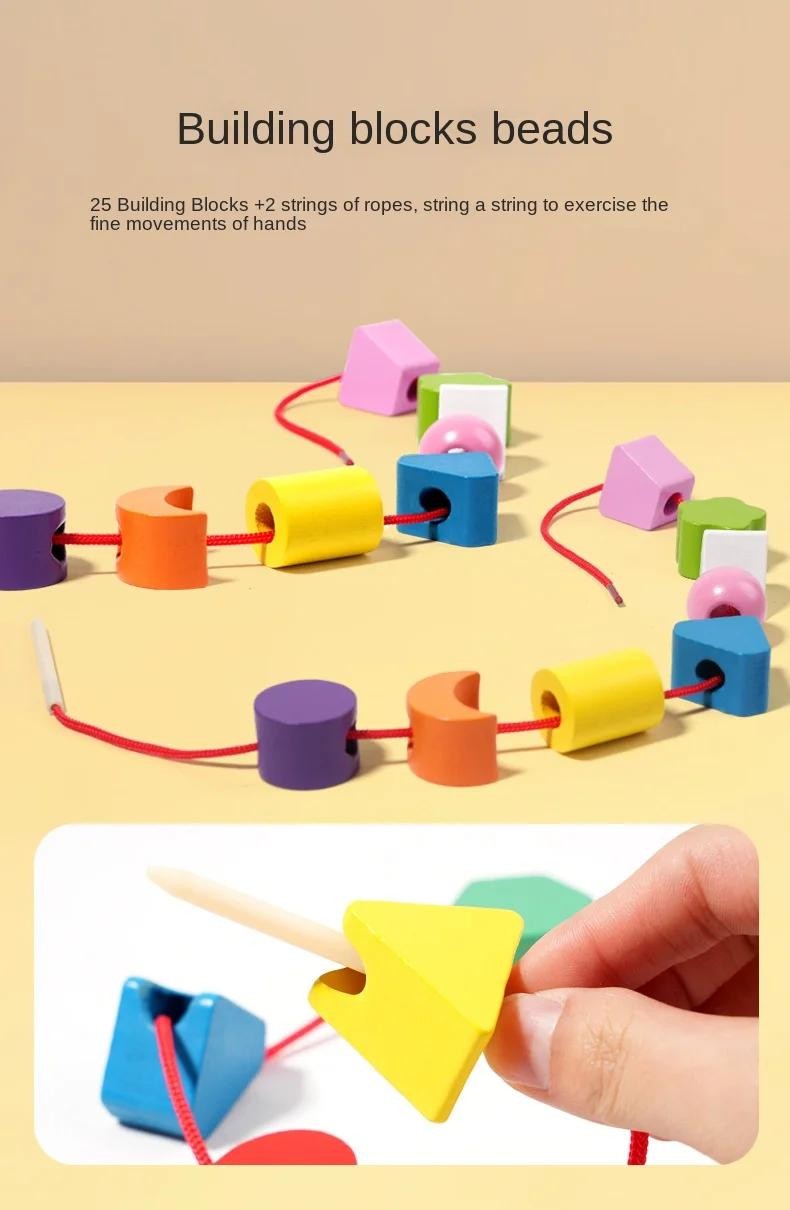 Montessori Wooden Sorting Blocks Color Shape Matching Educational Kids Early Toy