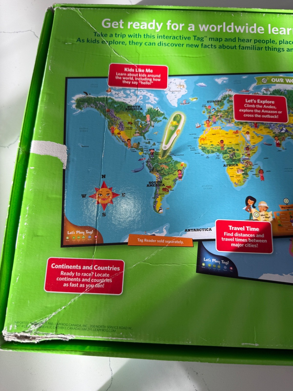Leap Frog Interactive Jumbo World Map 2 Sided Tag Read System Pen Not Included