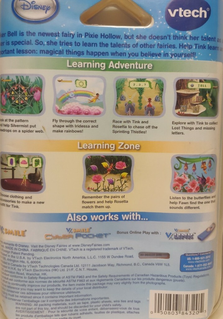 Vtech VSmile Motion Active Learning System Disney Fairies Tinker Bell New in Box