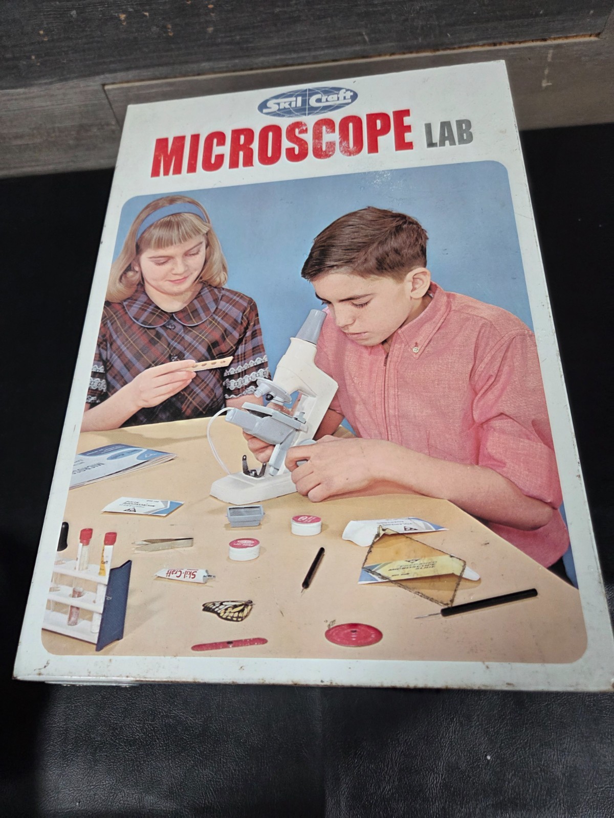 1960’s ​Vintage Skil Craft Microscope lab science toy hobby metal case
