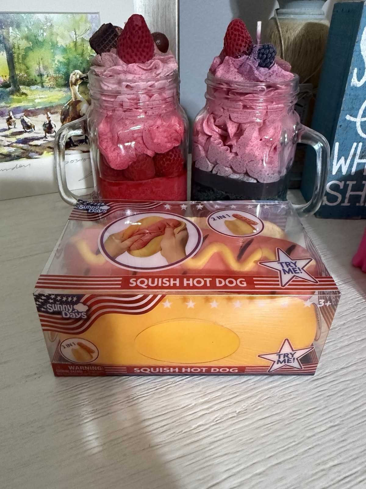 Squishy Hot Dog Squeezy Fidget Toy Sunny Days 2-in-1 Hotdog Stress Relief NEW