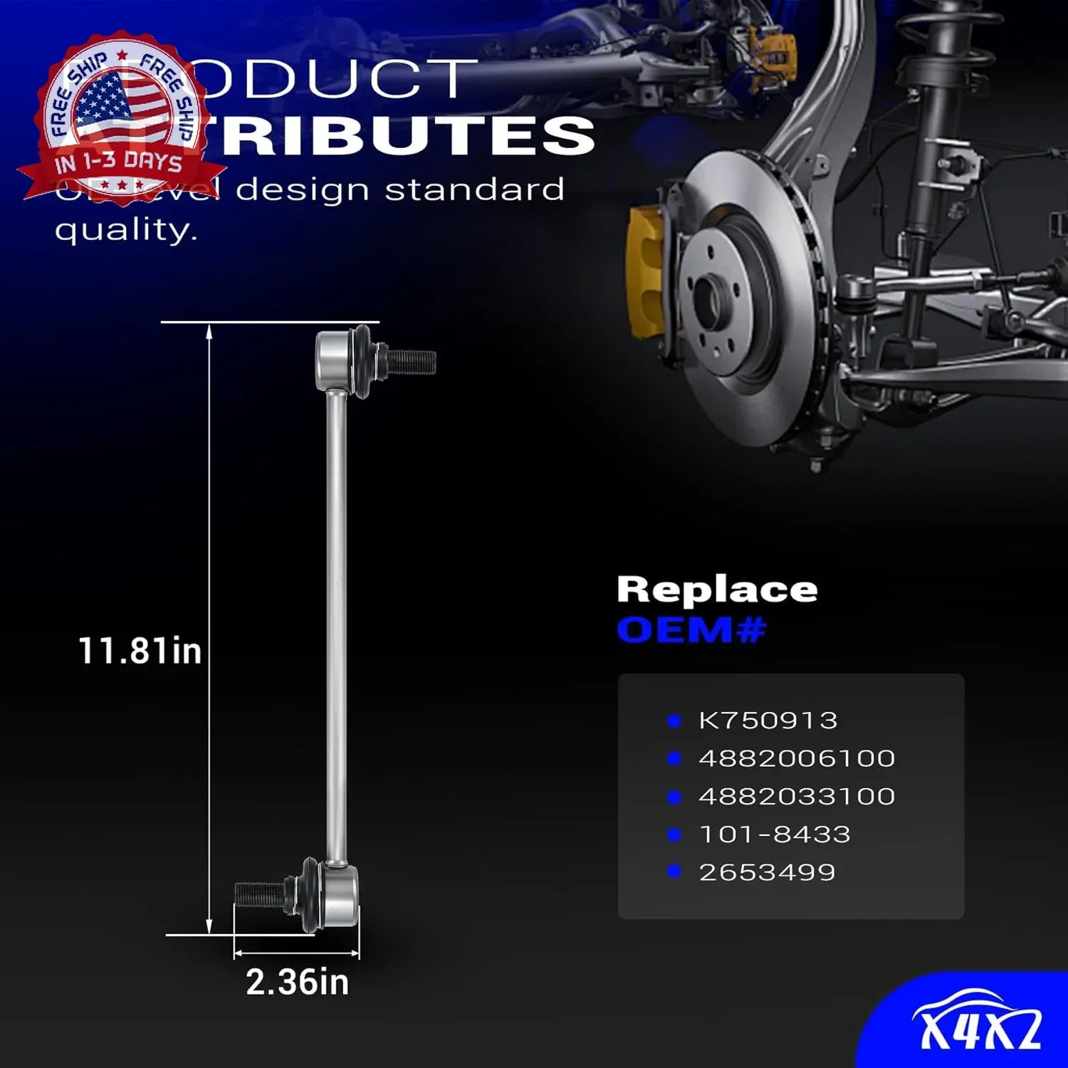 K750913 Zinc-Nickel Alloy Front Stabilizer Sway Bar End Link for 2018-2020 Toyot