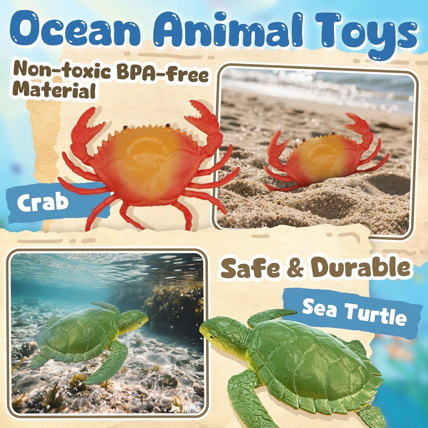 Ocean Sea Life Toy Figures Set for Kids, 12 PCS Realistic Marine Animals with Sh