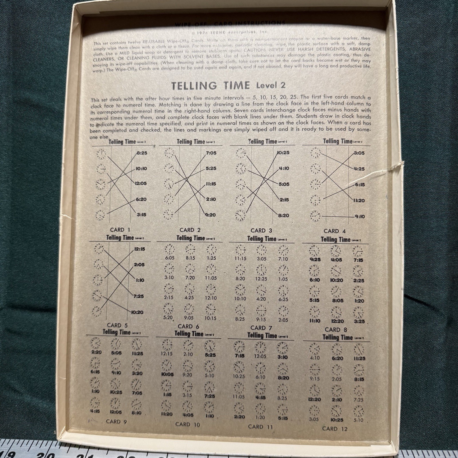 Vintage Trend Enterprises “Telling Time 2” Wipe-Off Cards T-135 Dry Erase Boards