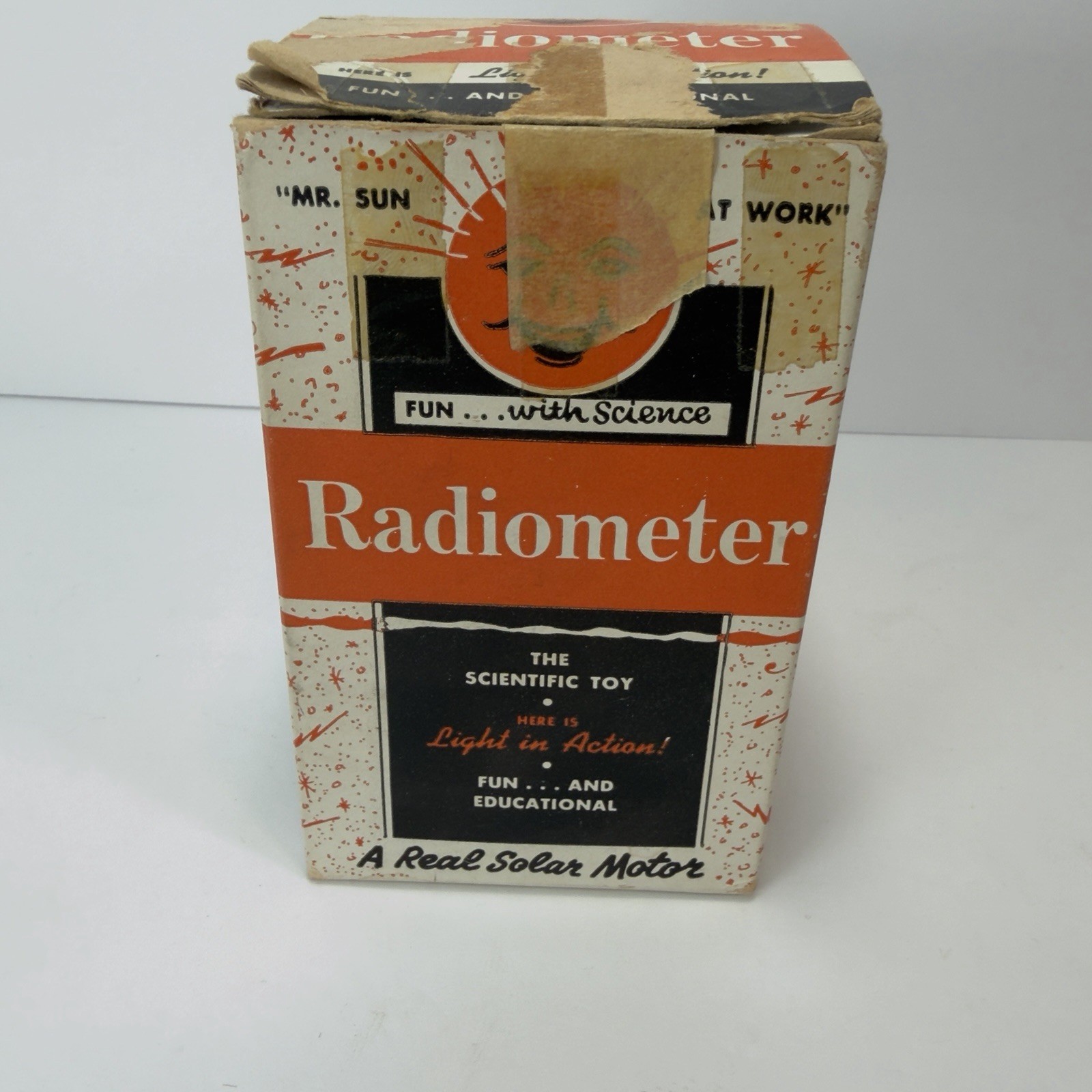 Vintage Radiometer Crookes Light Mill Solar Motor w/ Box Orange Base Science
