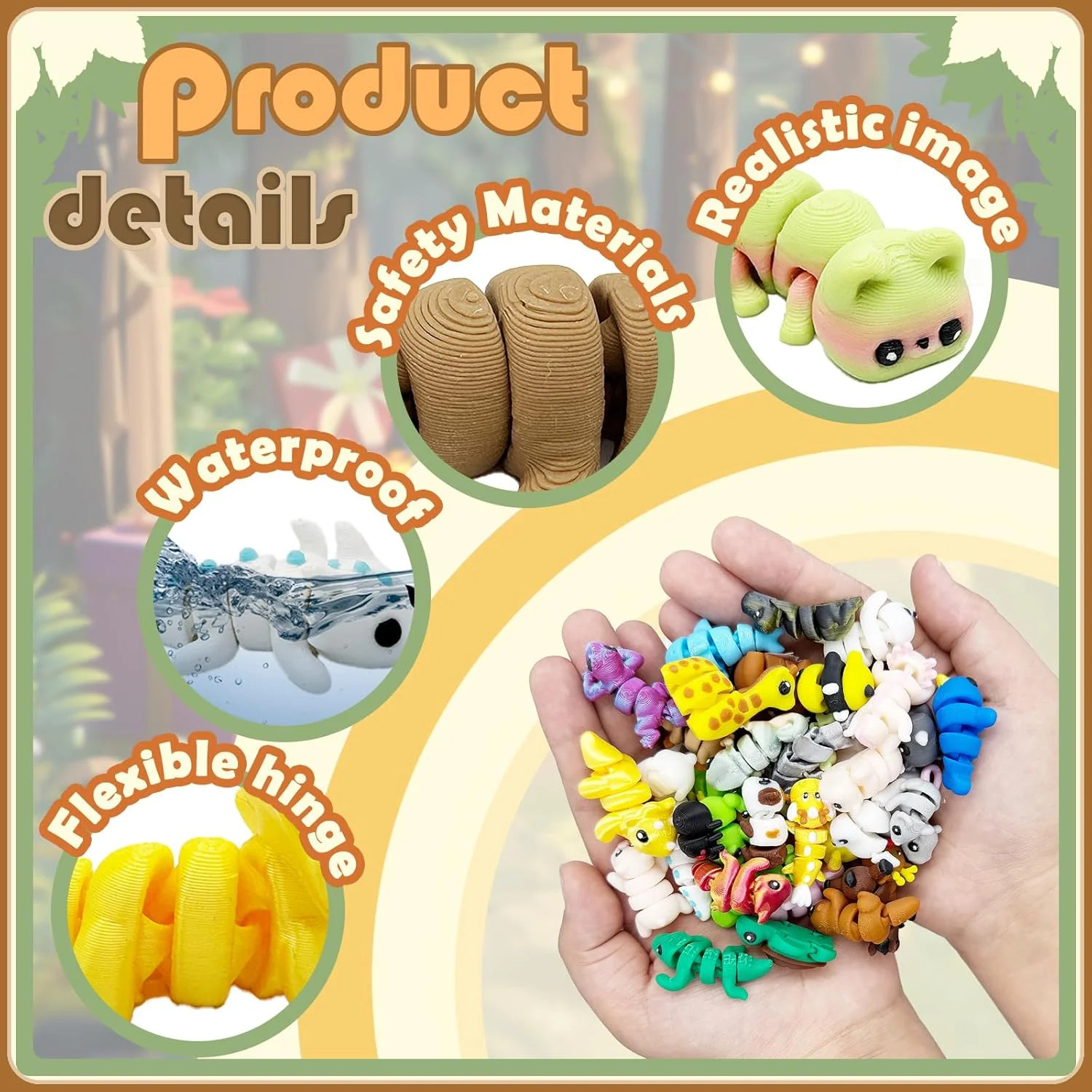 20PCS Mini Animals Figures Set,3D Printed Small Animal Flexible Fidget Toys，3D P