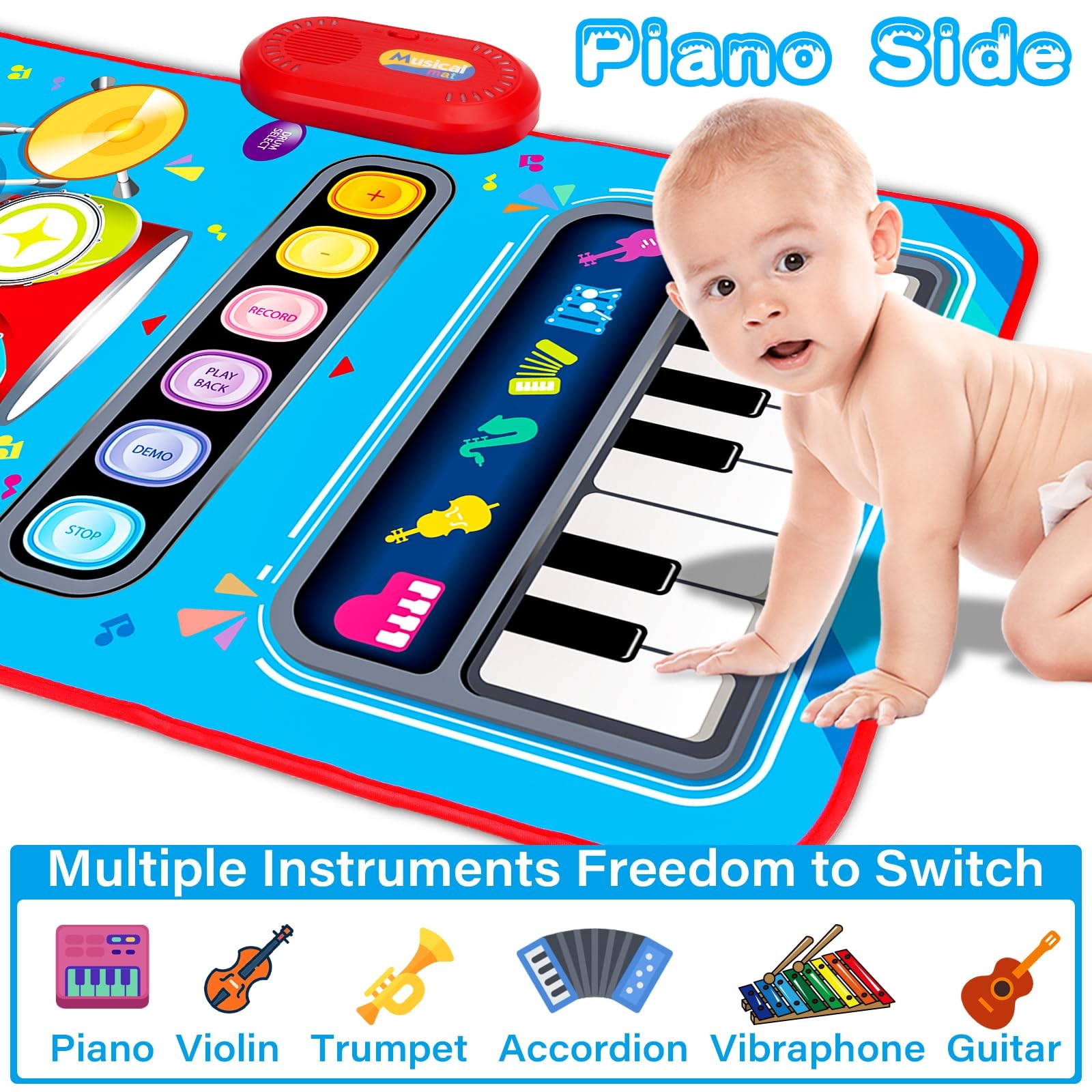 Baby Toys for 1 Year Old: Musical Mat Medium, Blue, Red, Yellow, Purple