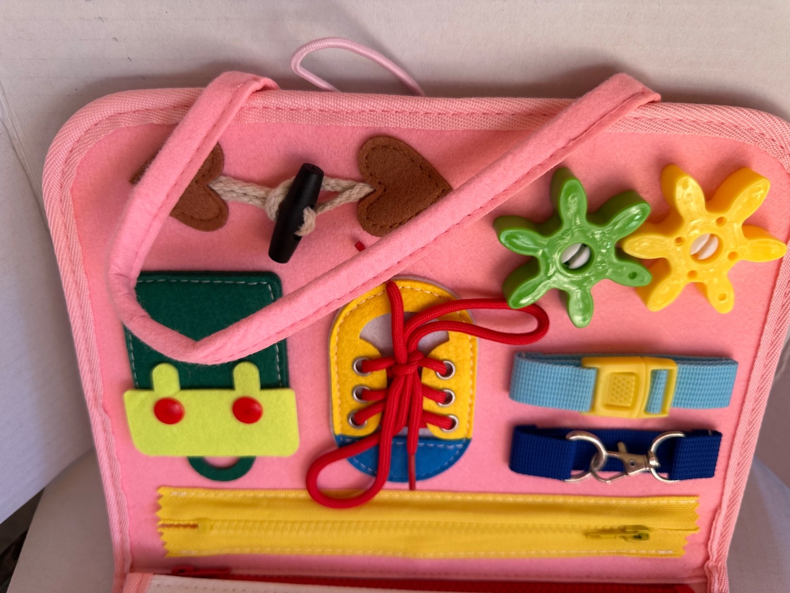 Montessori Felt Busy Board for Toddlers, Interactive Sensory Toy, Quiet Book