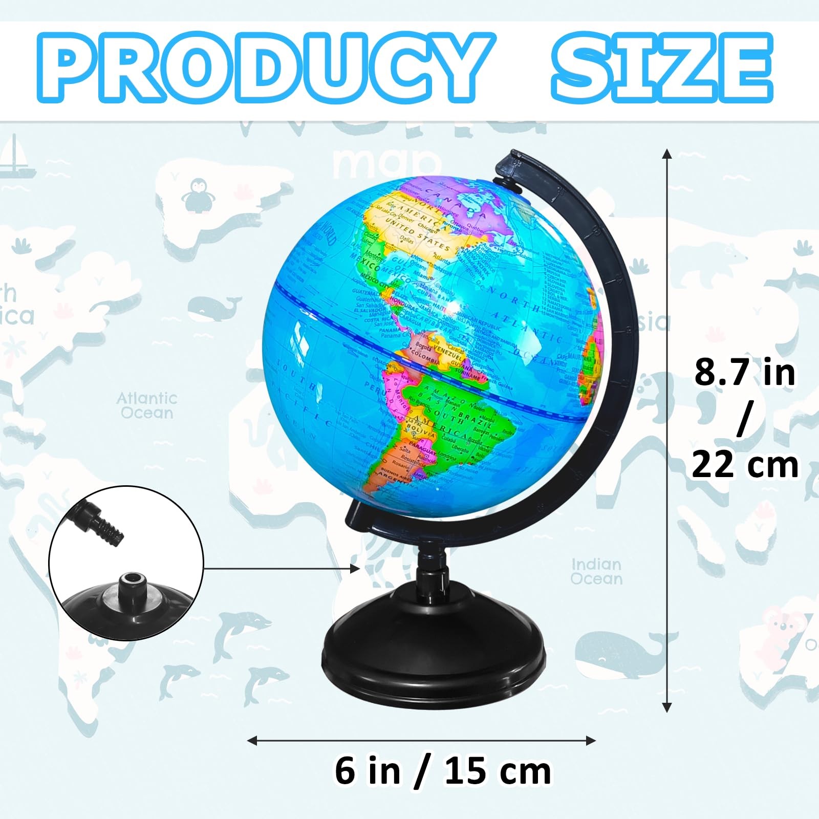 6” Geographic World Globe,Kids Educational Globes with Stand,Decorative…