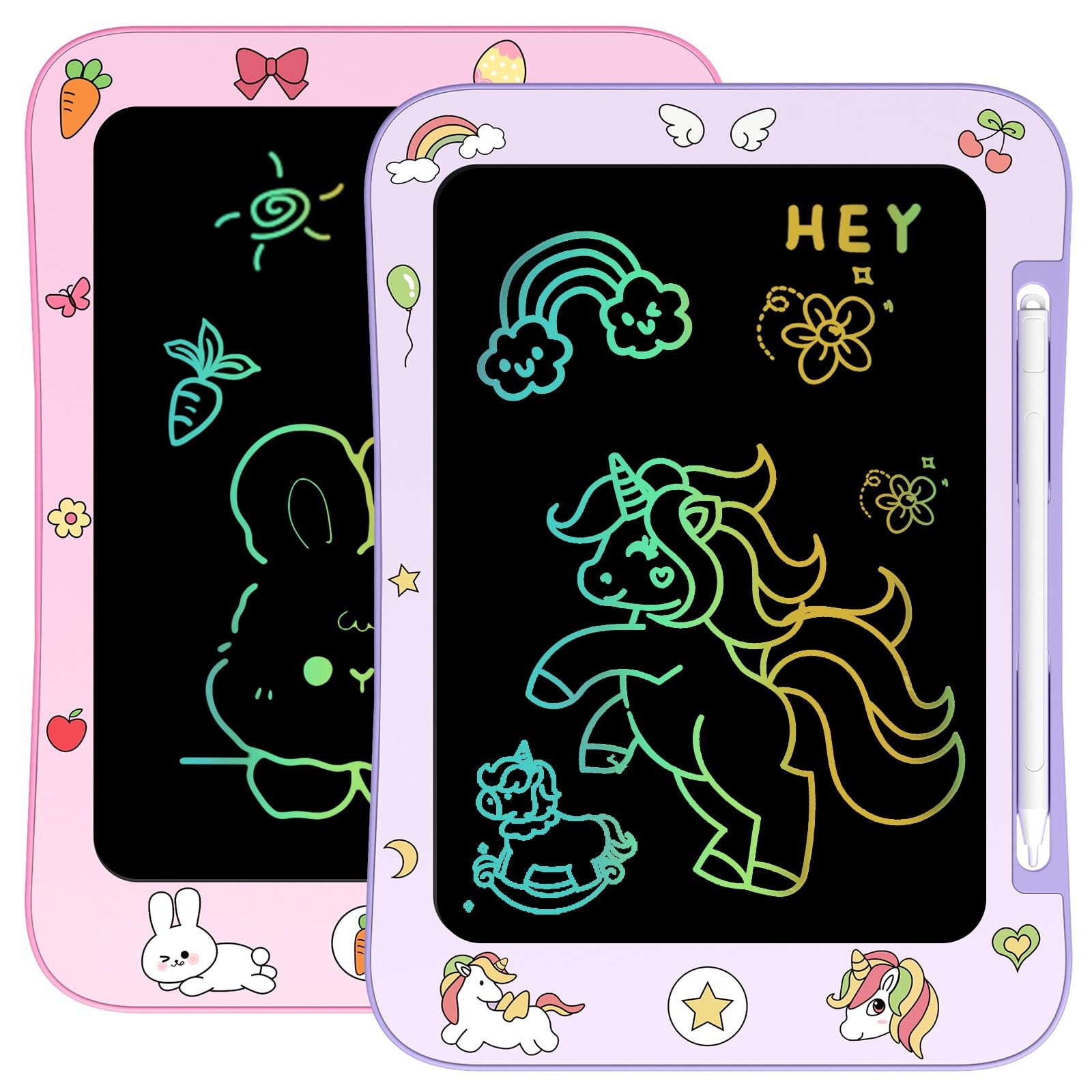 [2 Pack] Genialba LCD Writing Tablet for Kids, Colorful Screen Pink & Purple