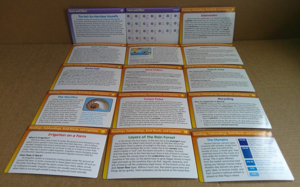 LAKESHORE Nonfiction Comprehension Quickie Cards with Box (100% complete)