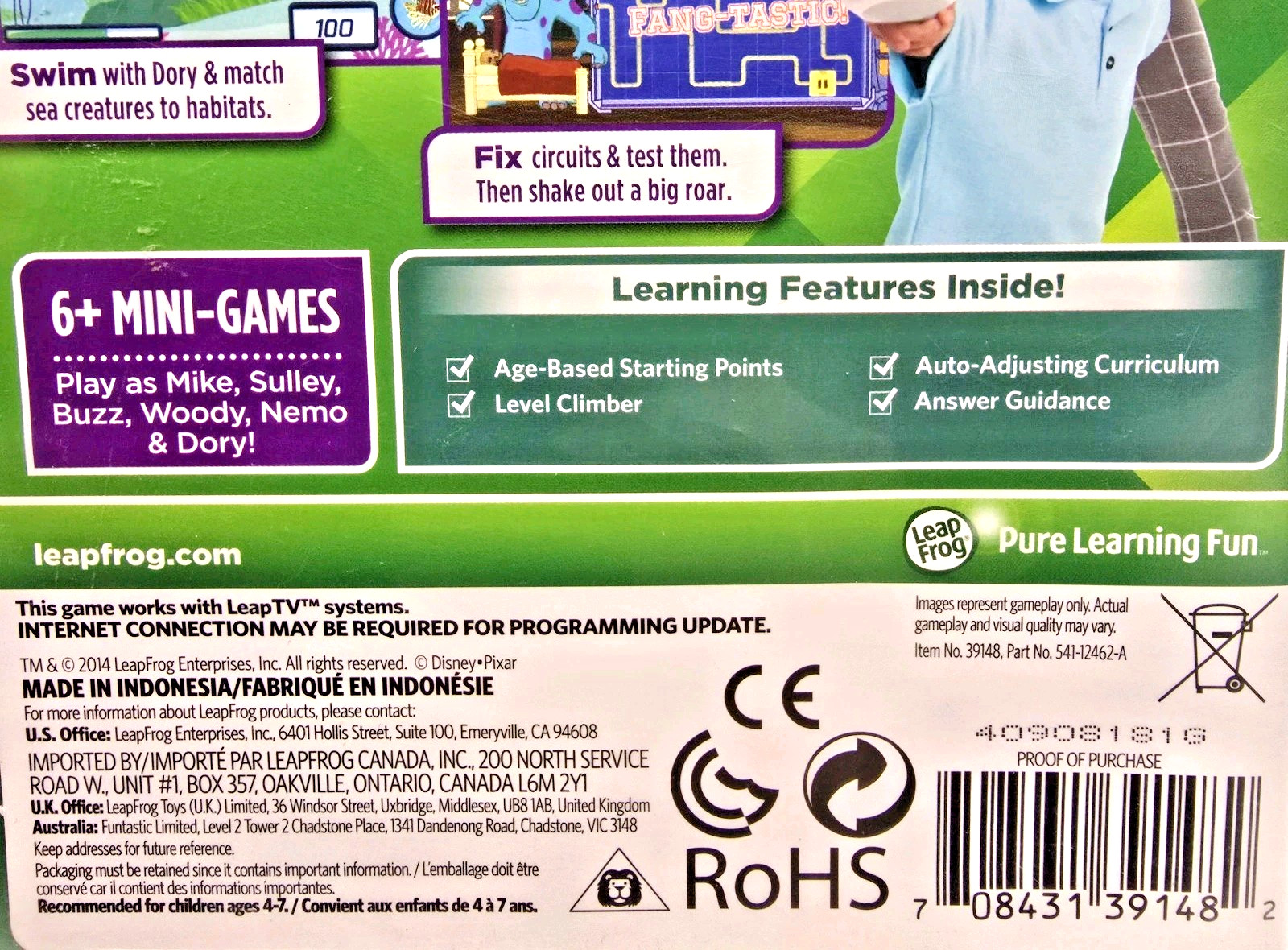 LeapFrog Disney Pixar Pals LeapTV 4-7 Years Science Educational Video Game 2014
