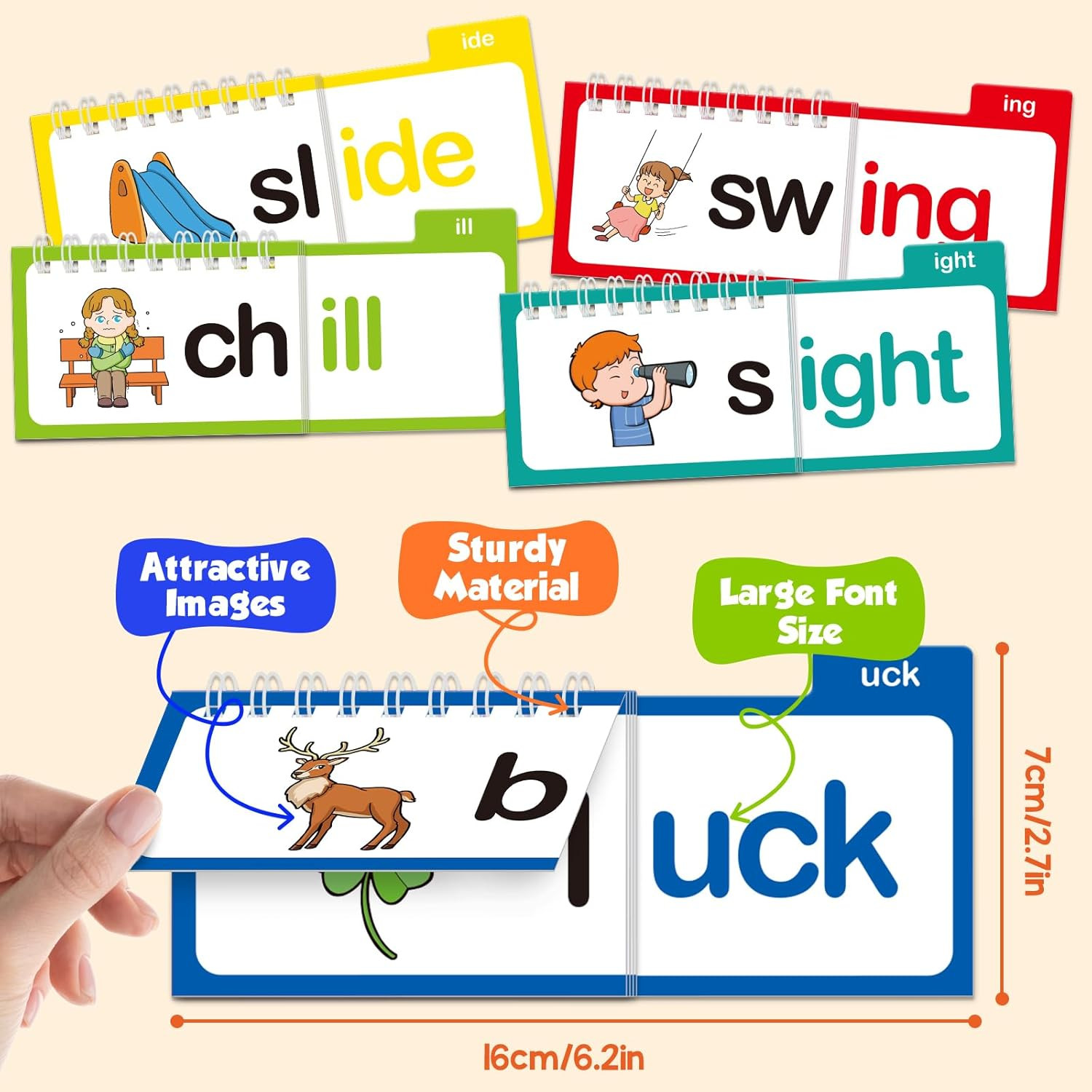 Phonics Flash Cards Word Family Build Book,Learn to Read 30 Read and Rhyme Flip