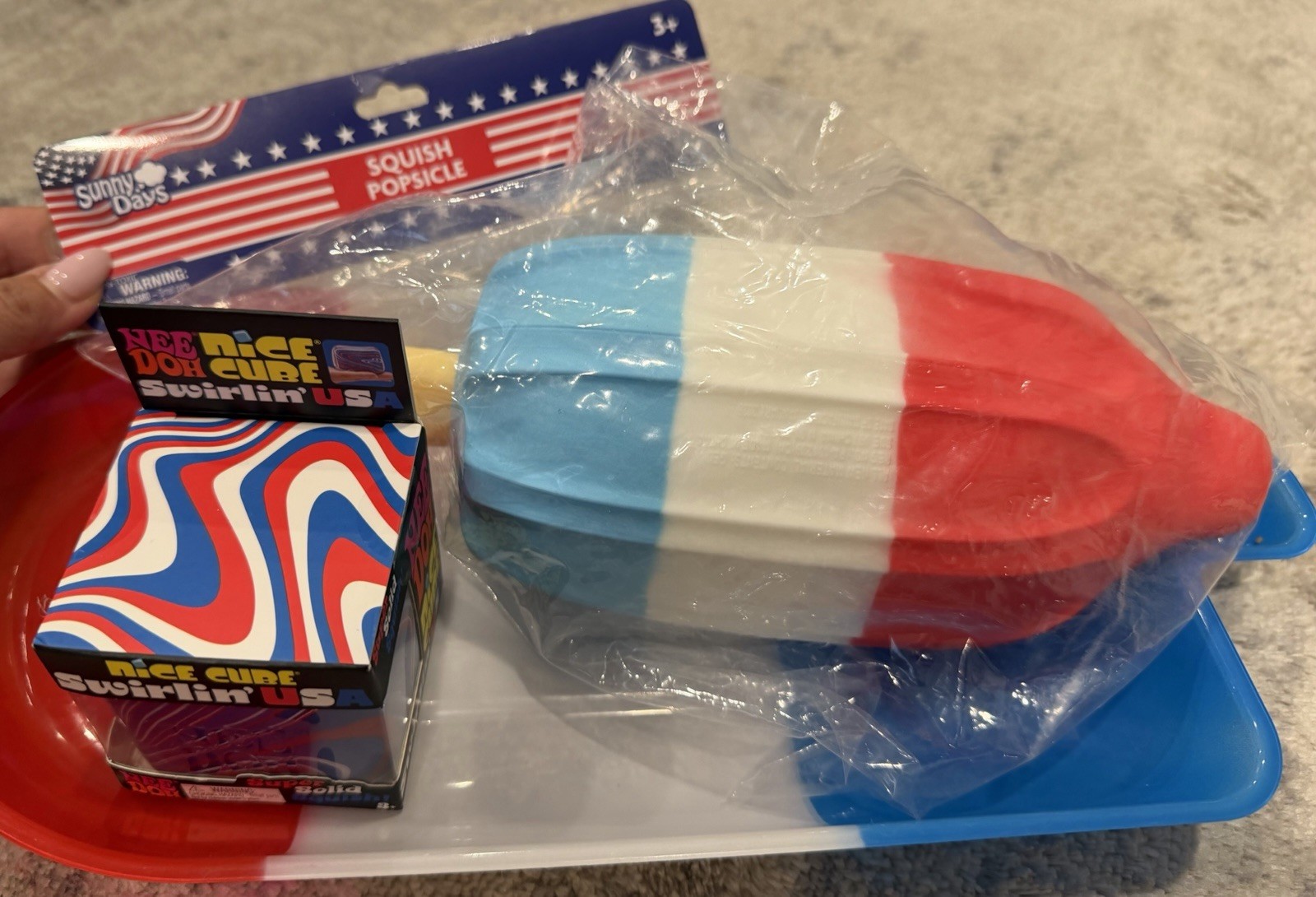 Schylling NeeDoh Nice Cube Swirlin’ USA & Squish Popsicle Red/White/Blue 3+