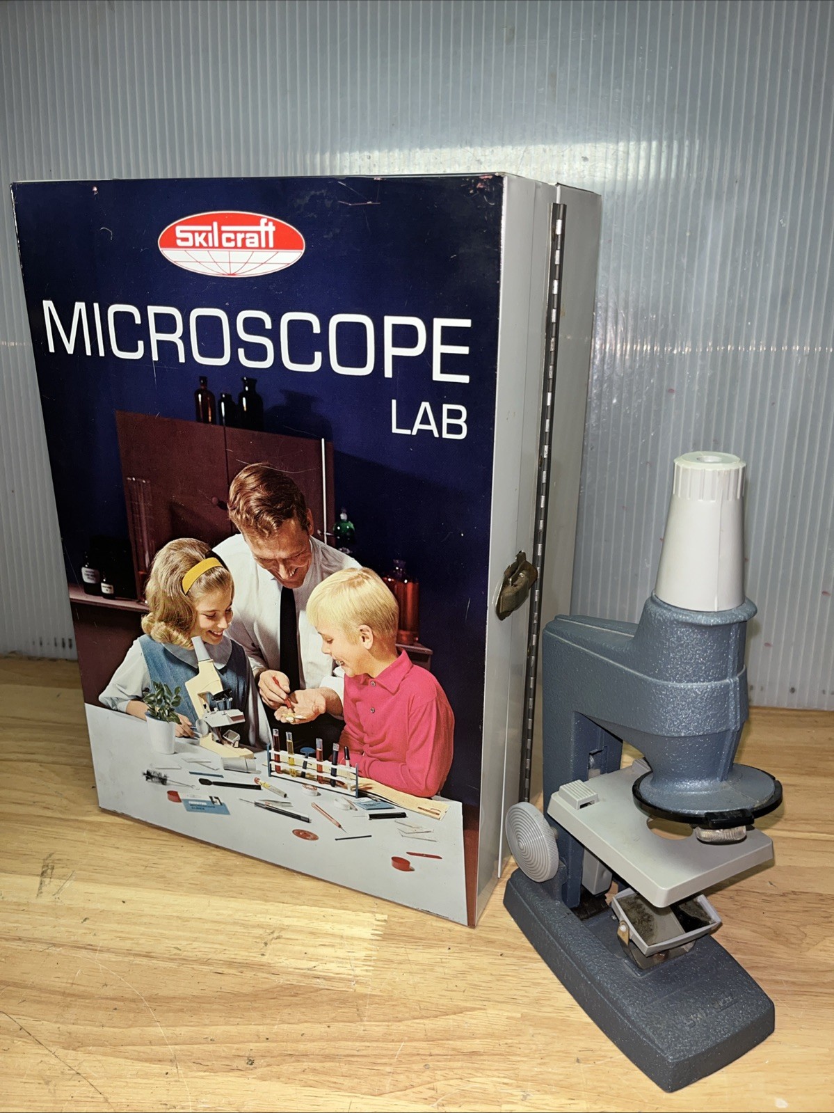 1960’s Skilcraft (Skil Craft) Microscope Lab EMPTY Metal Box W/Microscope Only