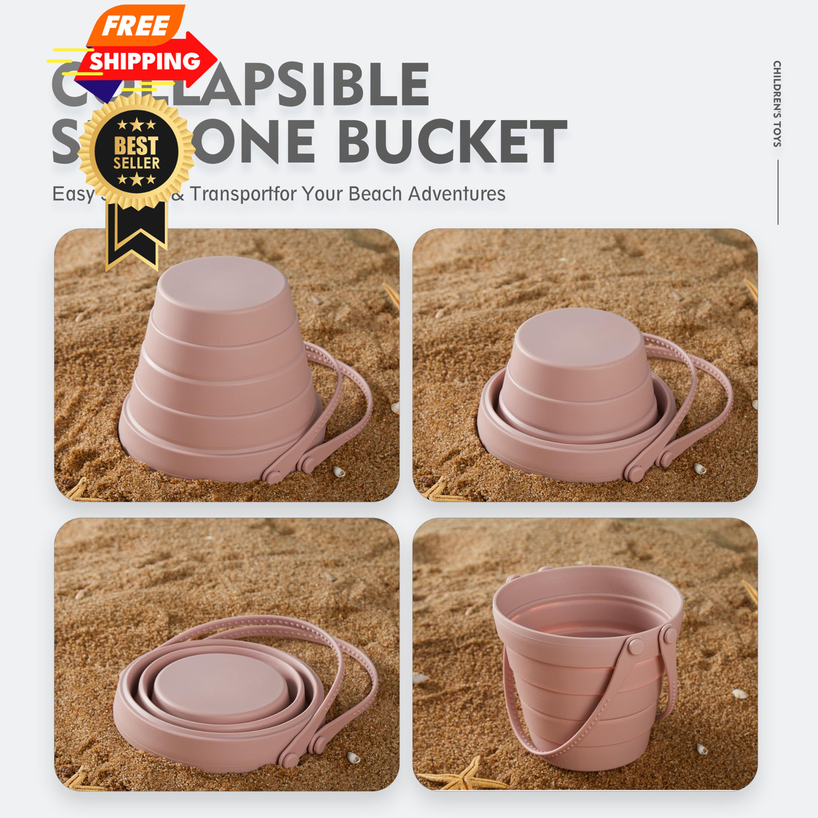 MarcZero 11Pcs Silicone Beach Toys,Collapsible Sand Bucket,Modern Baby Pink