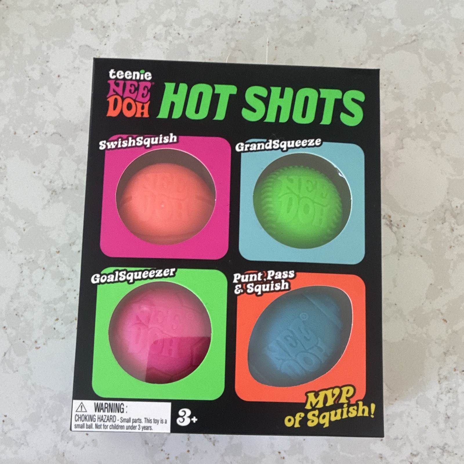 Schylling NeeDoh Teenie Hot Shots Squish Squeeze Toy Set, Pink/Green/Blue/Orange