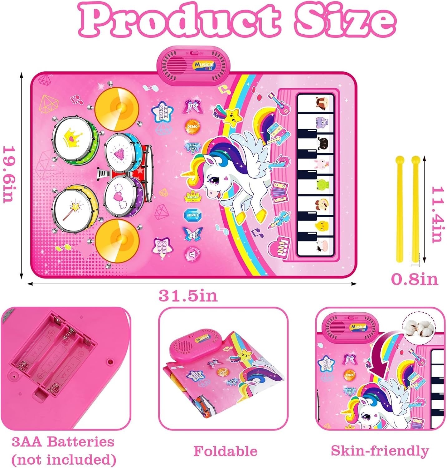 Toys For 1 Year Old Girl Gifts: Baby Musical Mat Toddler Toys, 3 in 1 Piano Drum
