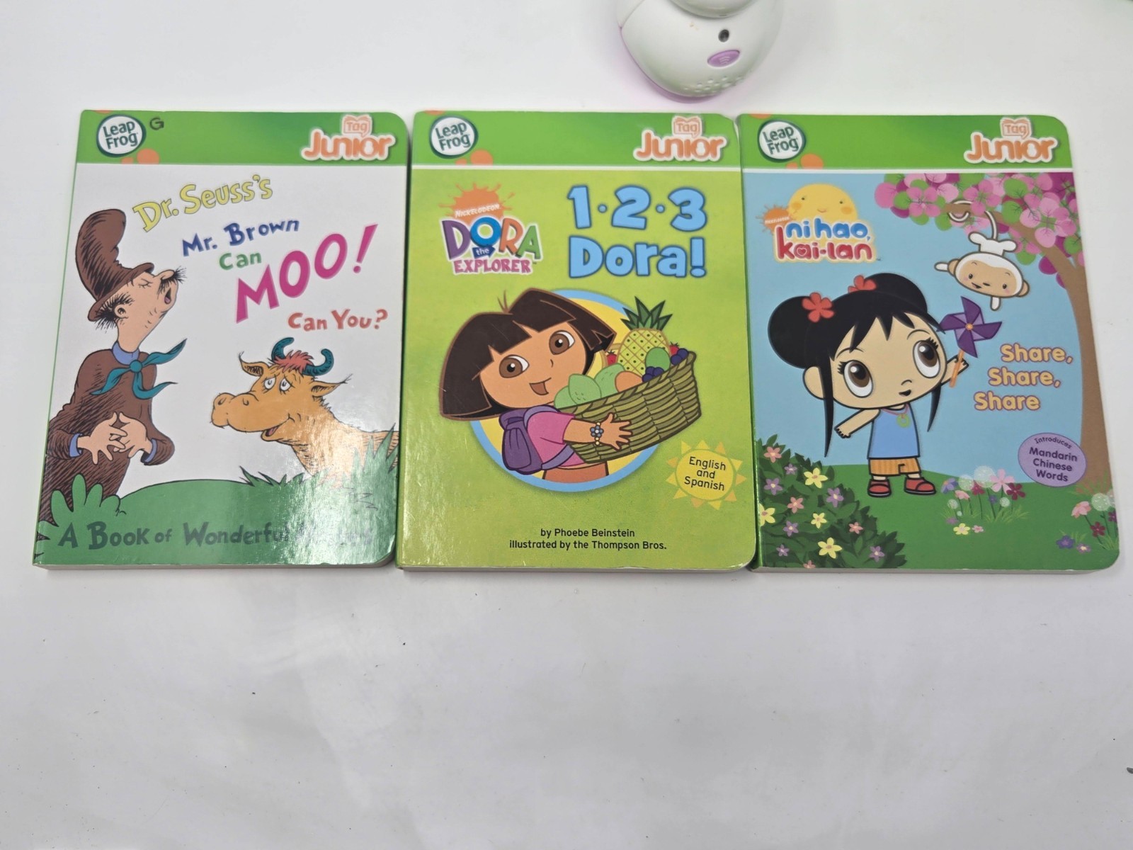 LeapFrog Tag Junior Reader Pen 3 Books Carrying Case Dora Dr Seuss Tested Works