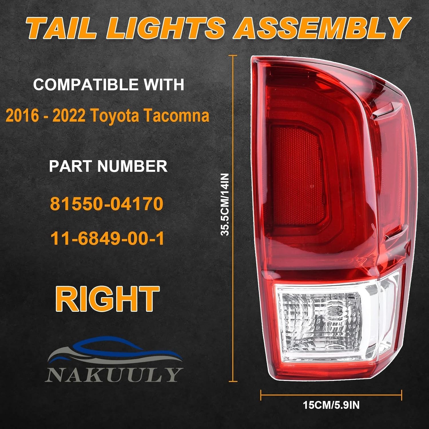 Tail Light Rear Lamp Compatible With 2016-2022 Toyota Tacoma Right Passenger