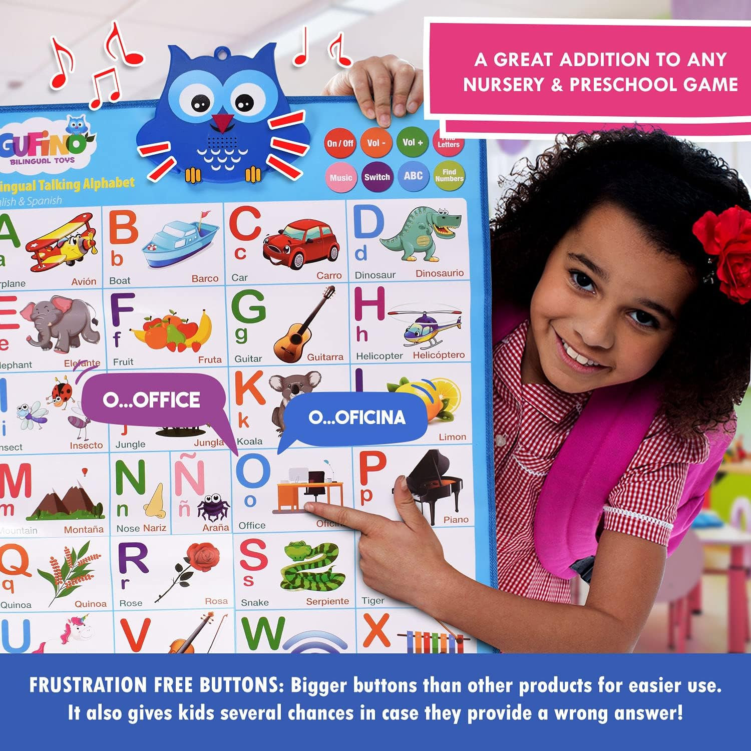Alphabet Wall Chart – Bilingual Toys with Interactive Touch Buttons for Independ