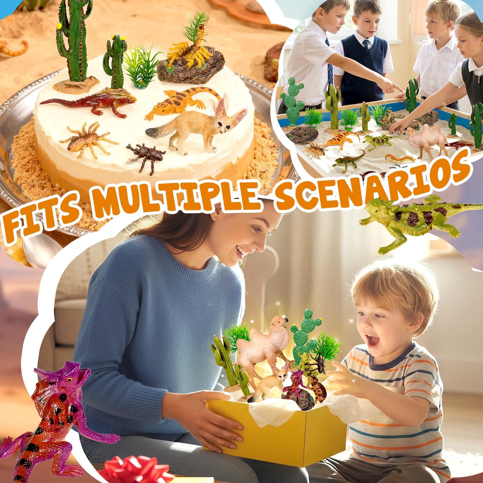 34 Pcs Desert Animals Figurines Set Model Trees Kit Desert Diorama Supplies A…