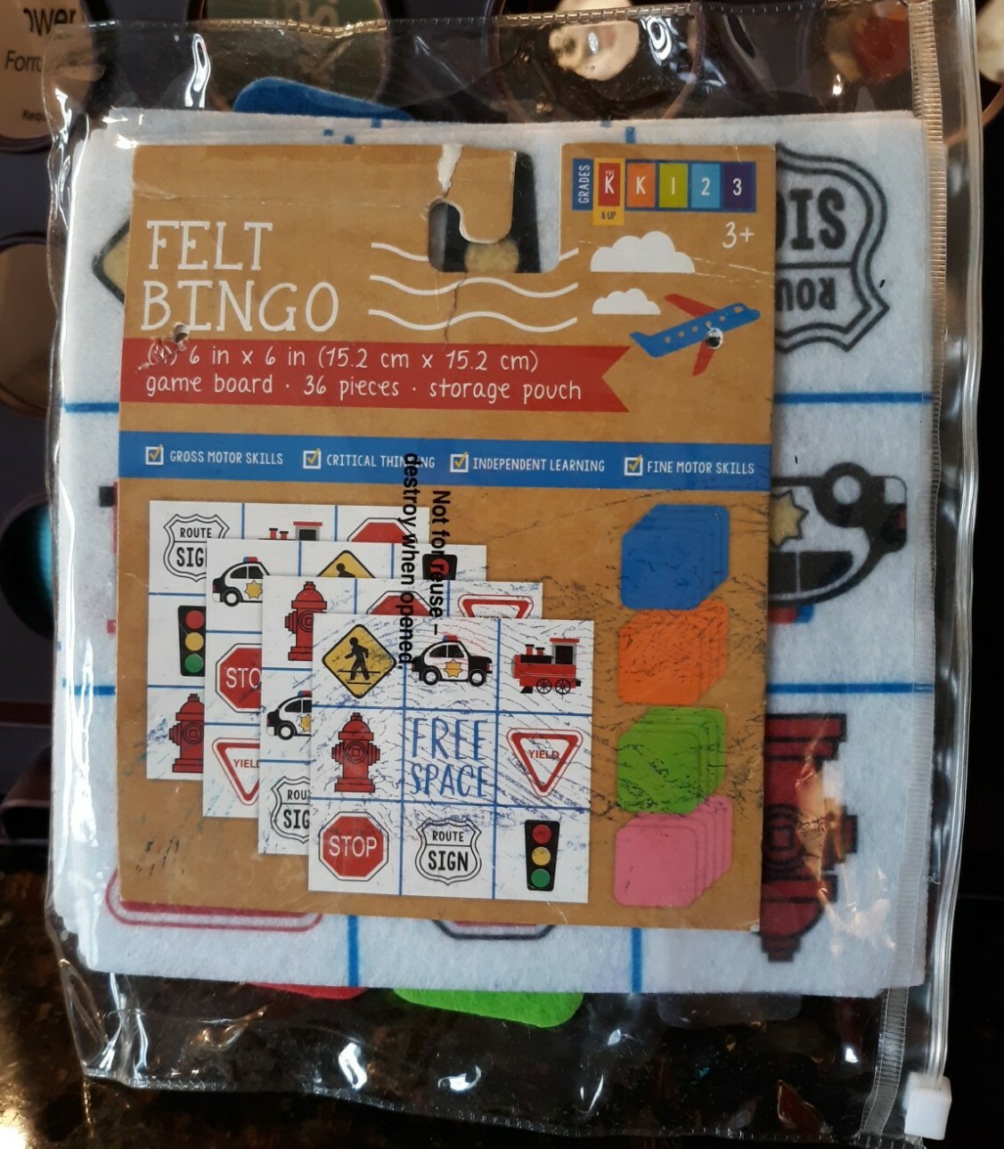 Age 3 Plus Felt Bingo Game; Game Board, 36 pieces & Storage Pouch – (A3)