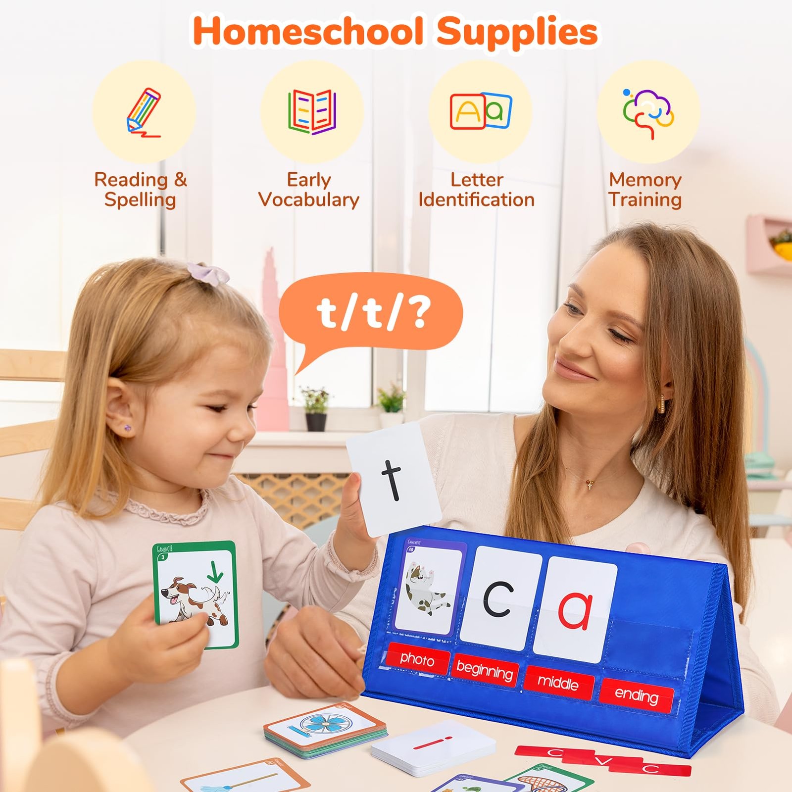 Word Building Desktop Pocket Chart Tent Flash Cards Kit – CVC Words Phonics G…