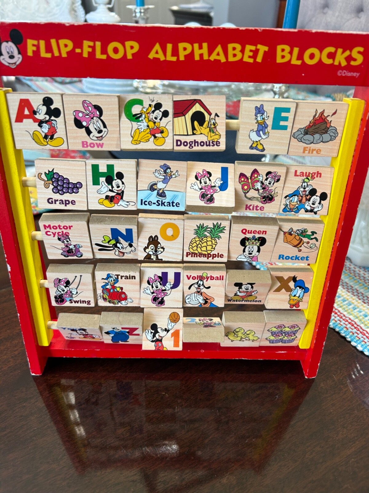 Vintage Disney Mickey Mouse Flip-Flop Alphabet Blocks Wooden Block Learning Toy