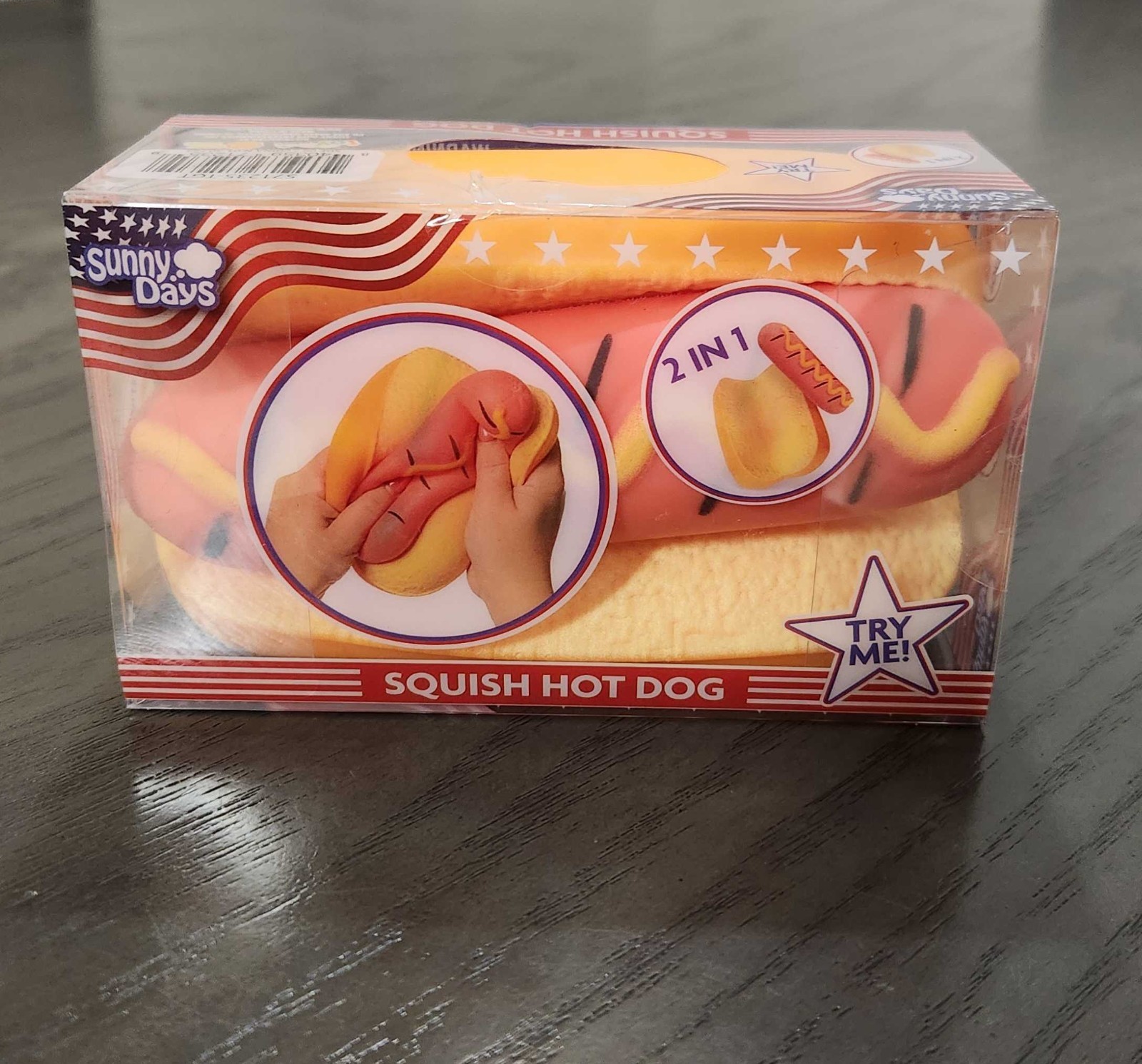 Squishy Hot Dog Squeezy Fidget Toy Sunny Days 2-in-1 Hotdog Stress Relief NEW