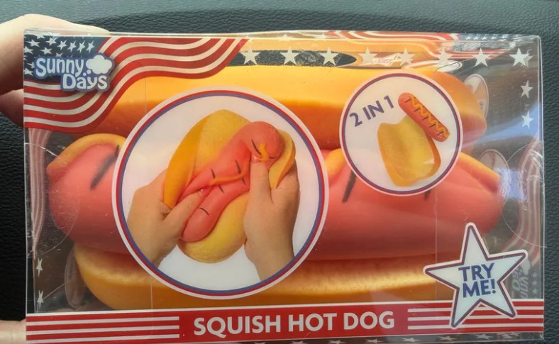 Sunny Days Squish Hot Dog 2-in-1 Fidget Toy – Novelty Squeeze Stress Reliever