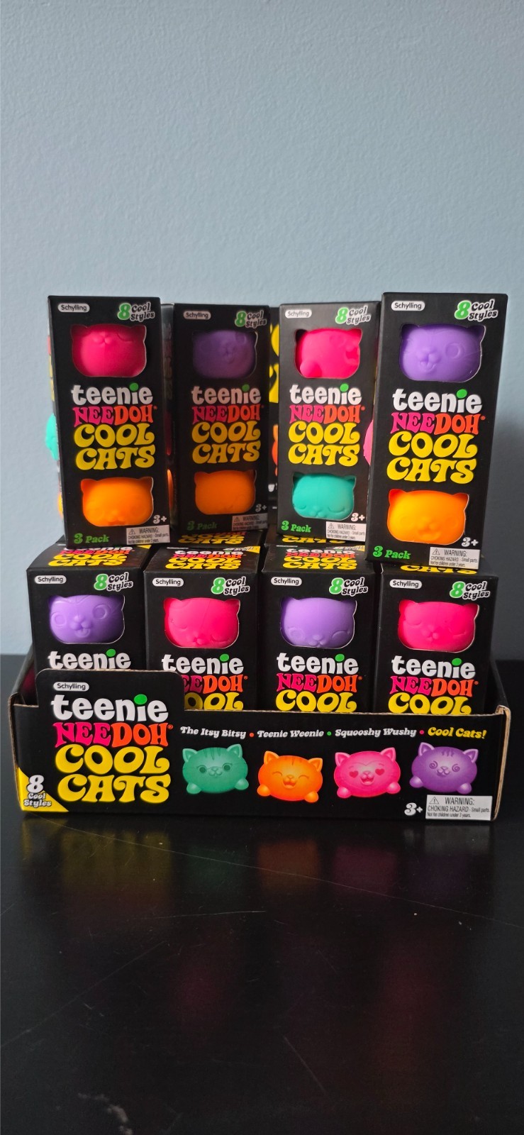 Schylling Teenie NeeDoh Cool Cats 3-Pack Squeeze Toy Multicolor (One Box)