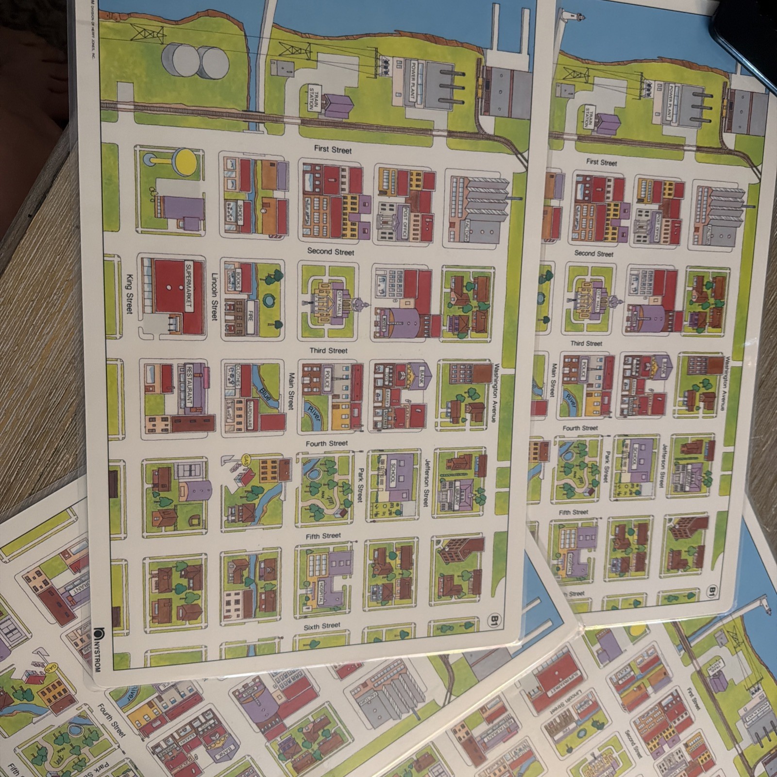 SET 4 matching Pristine 17X11 Laminated double sided Community B1 &B2Map Nystrom