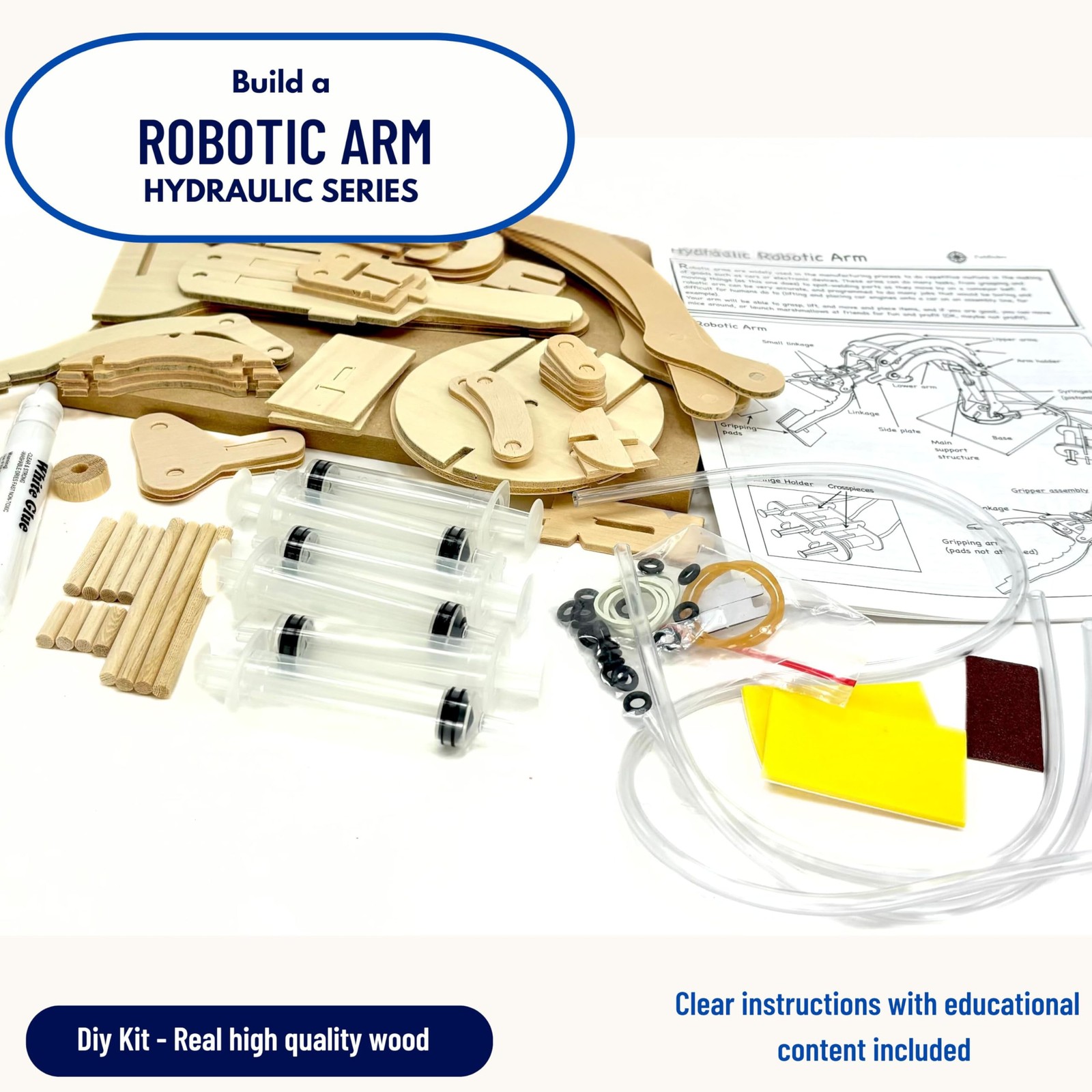STEM Kit – Hydraulic Robotic Arm | Wooden Building Kit for Kids Ages 8-12 | M…