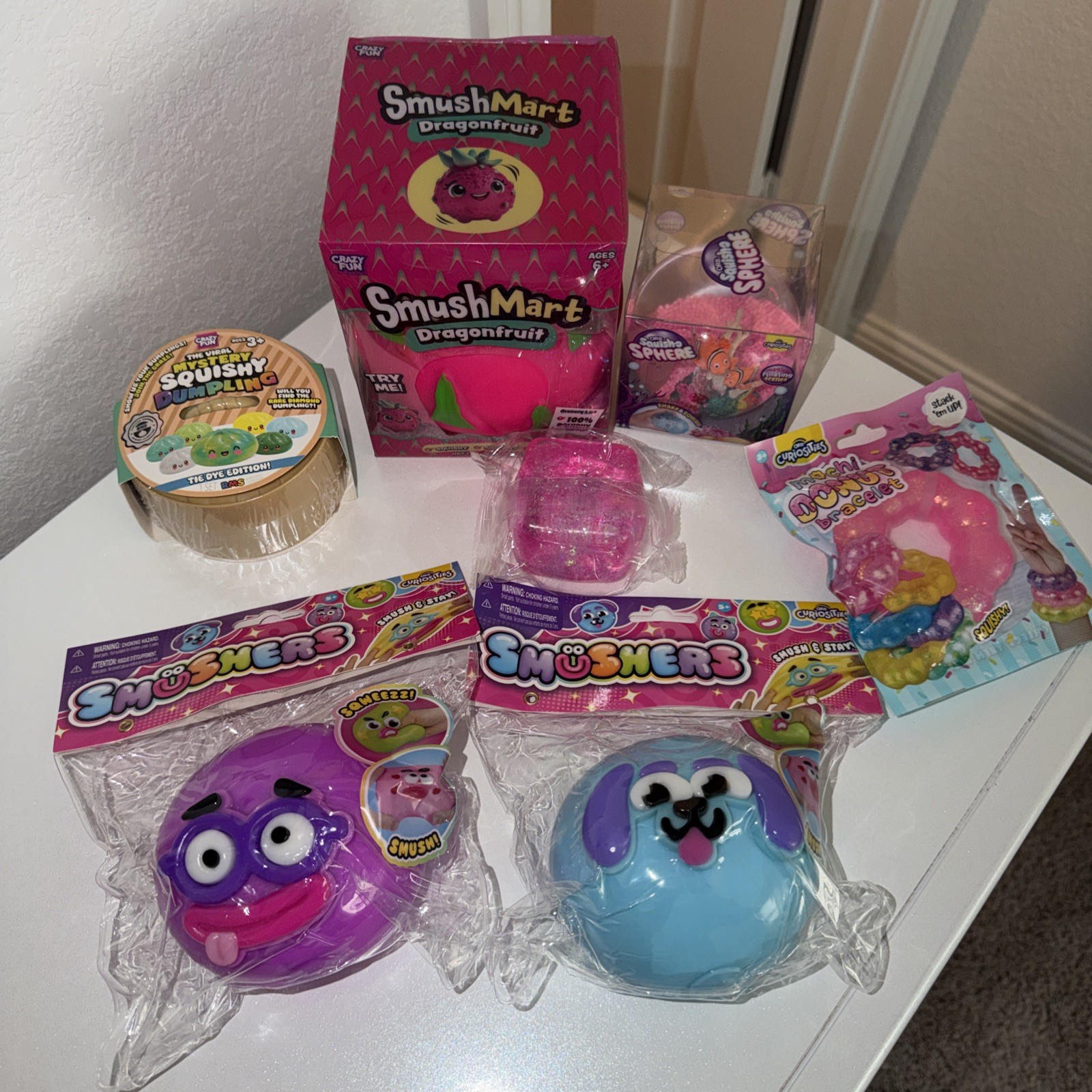 (7 Piece Bundle) Smushers Smushmart Dragonfruit rms Dumpling Orb Squish Ball