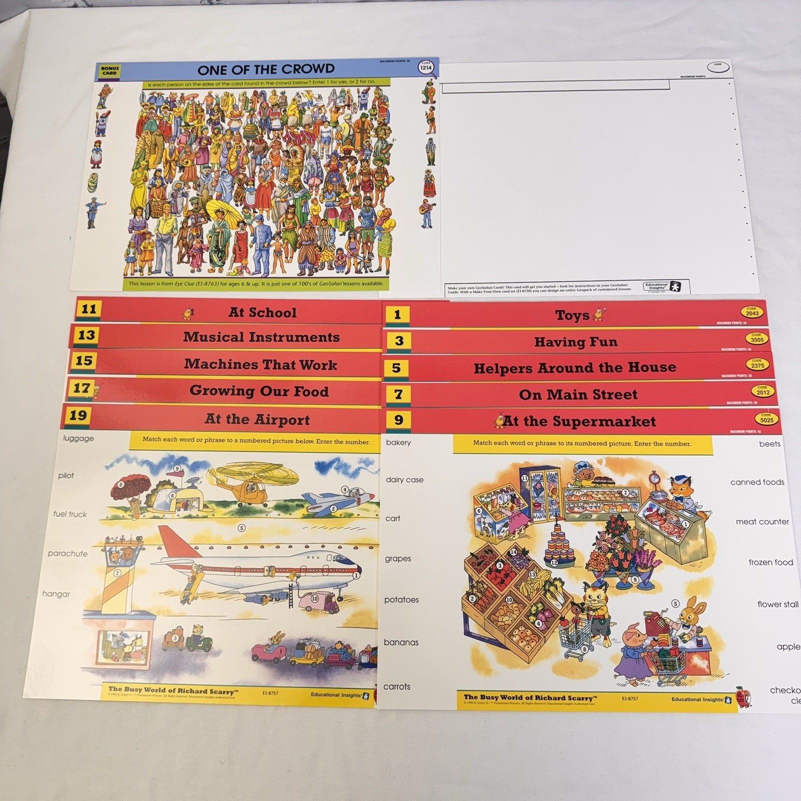 RARE Busy World Richard Scarrry GEOSAFARI Electronic Learning Game Cards EI-8757